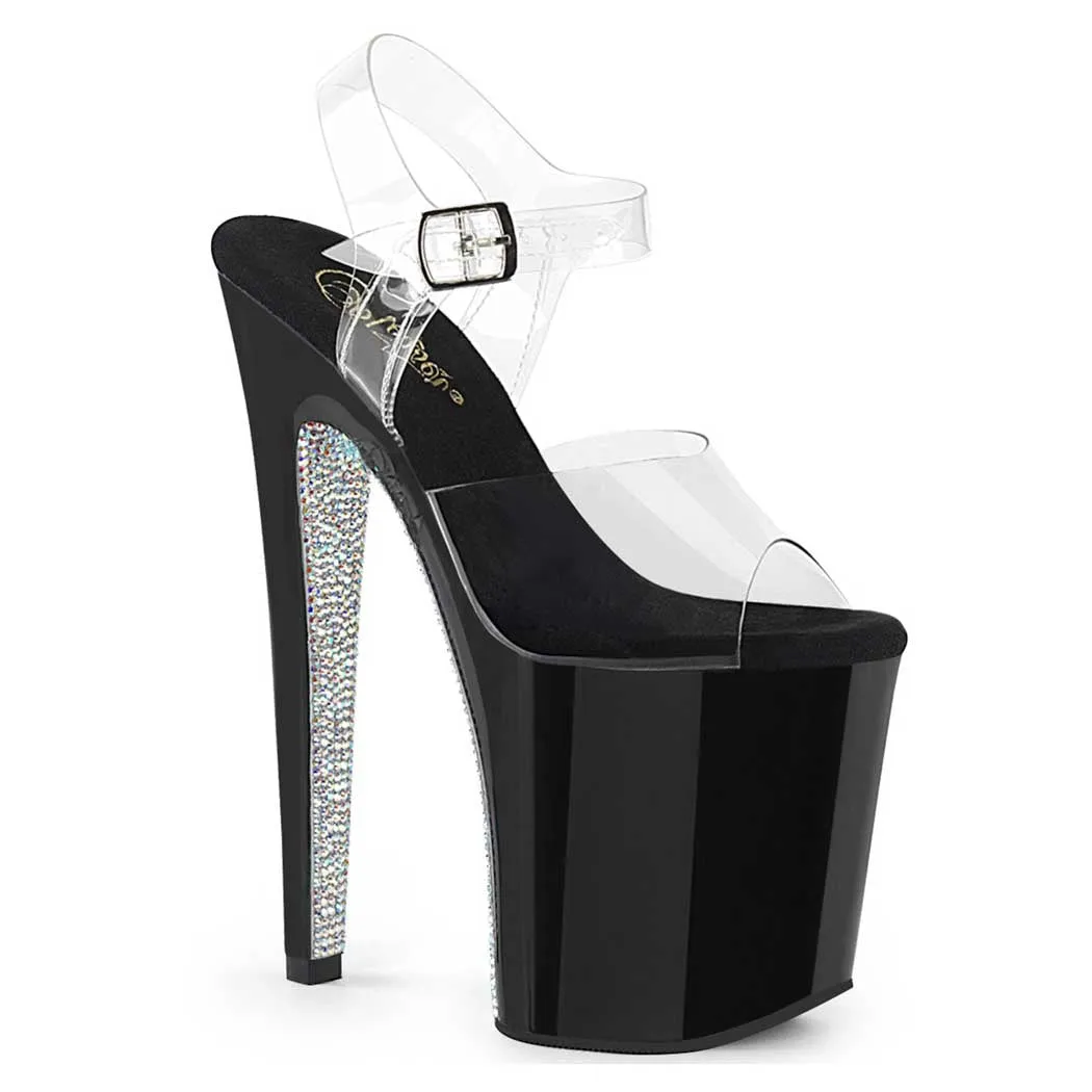 Pleaser Shoes Xtreme-808CRS 8" Heel Platform Ankle Strap Sandal with Contrast Rhinestones