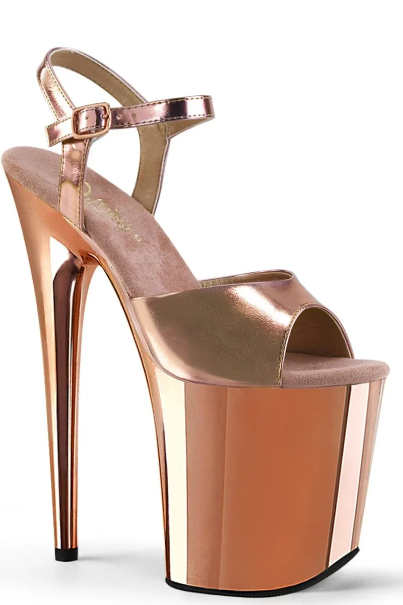 Pleaser USA Flamingo-809 Metallic/Chrome 8inch Pleaser Stilettos - Rose Gold