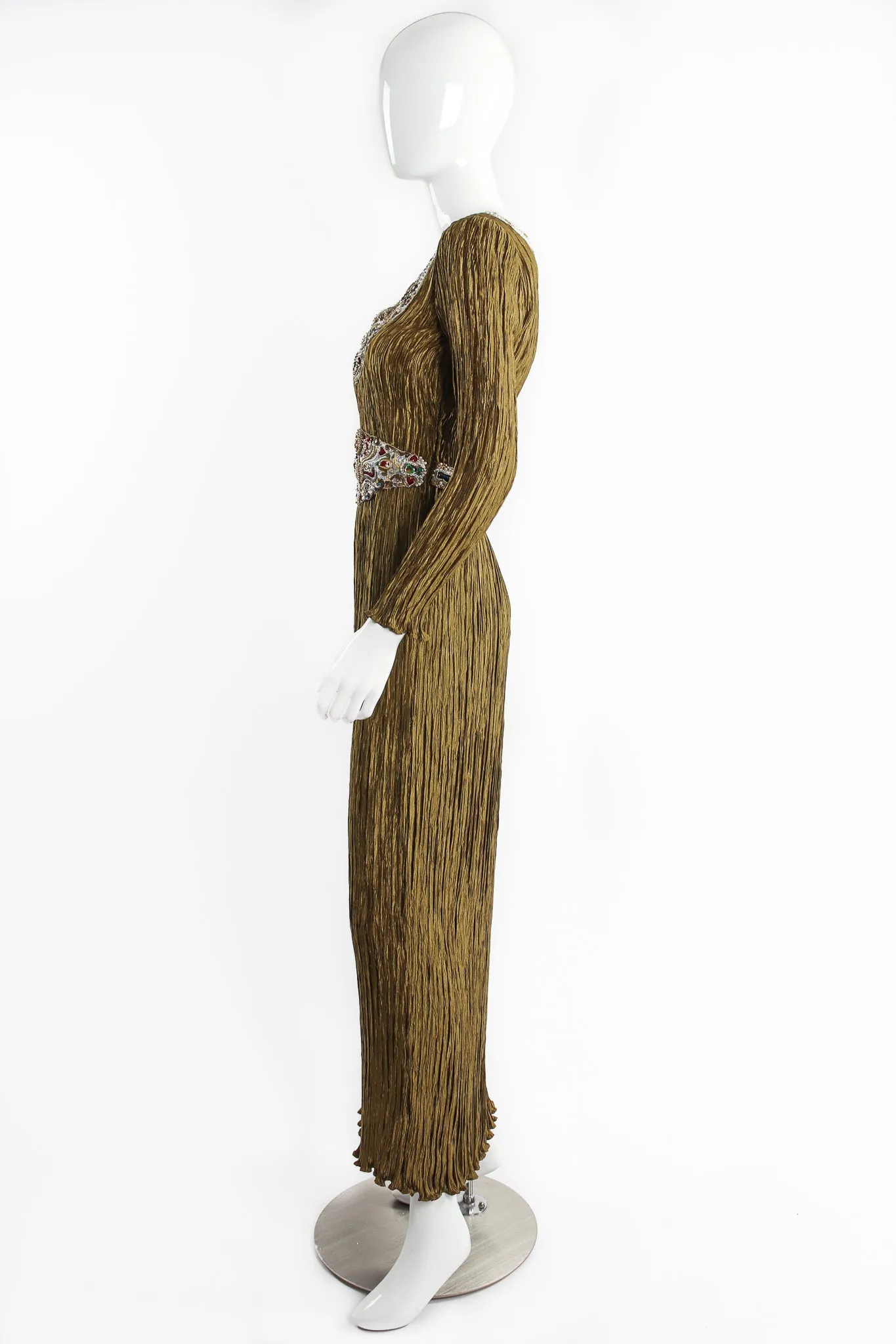 Pleated Embellished Column Gown
