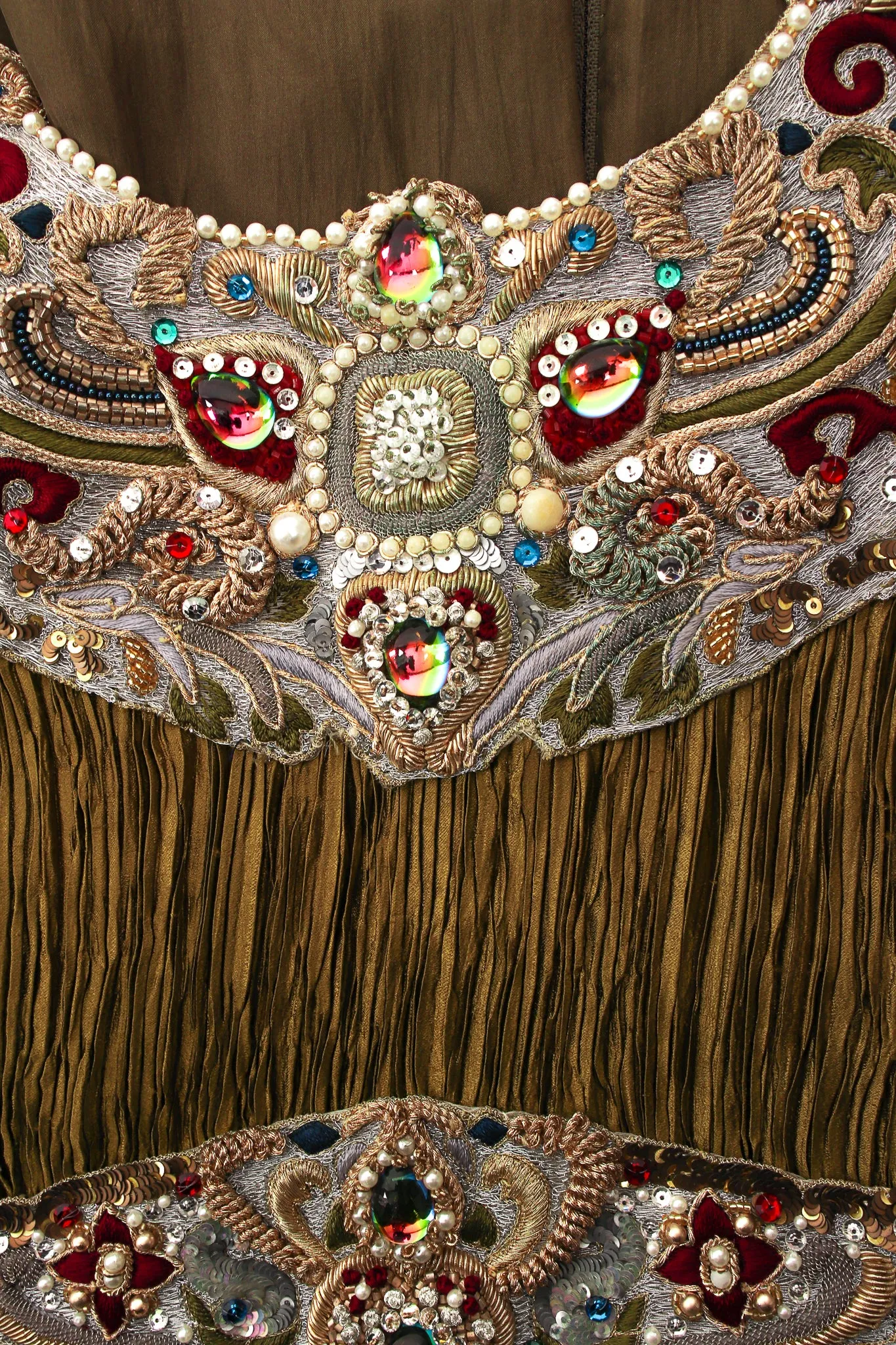 Pleated Embellished Column Gown