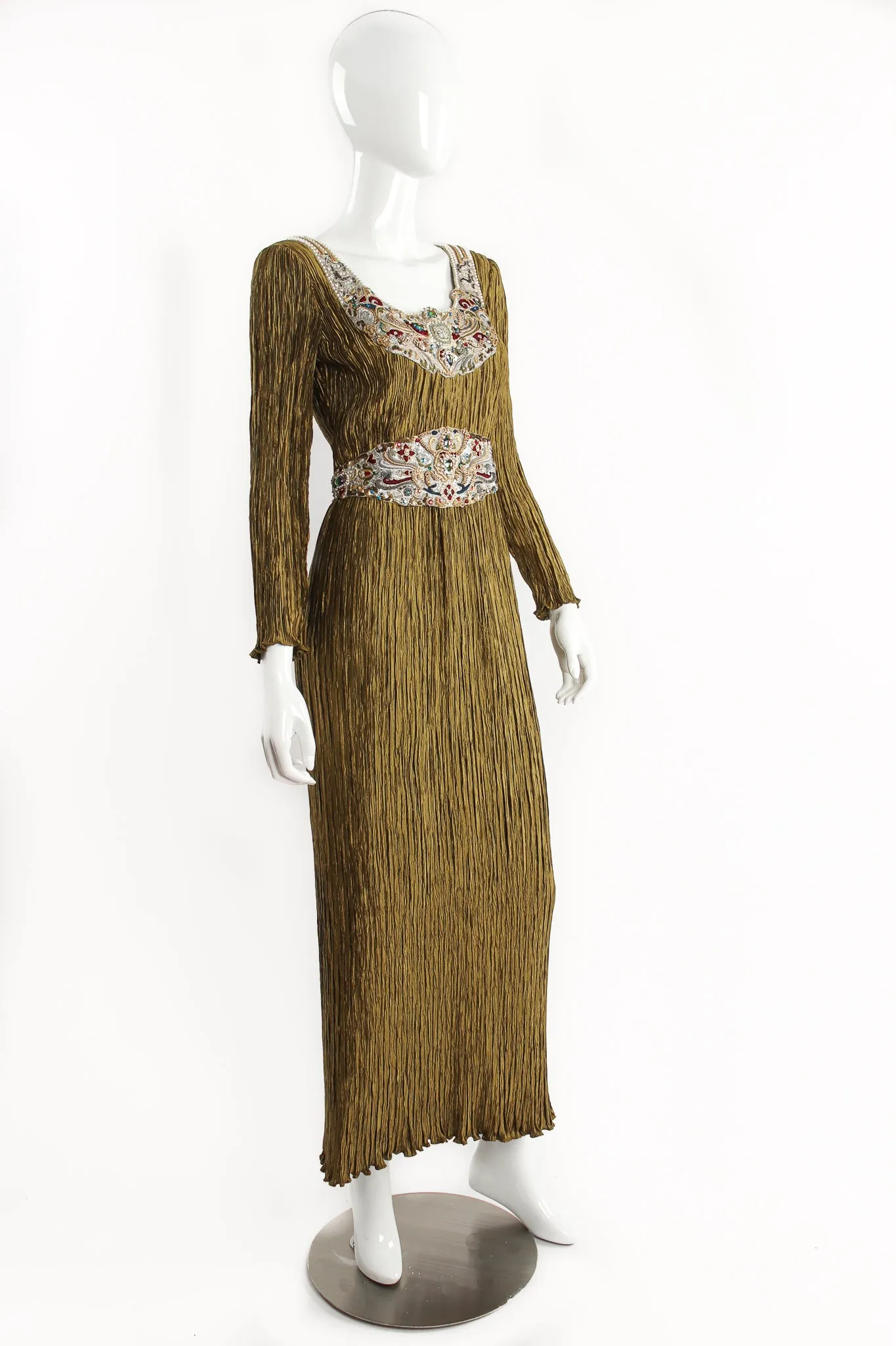 Pleated Embellished Column Gown