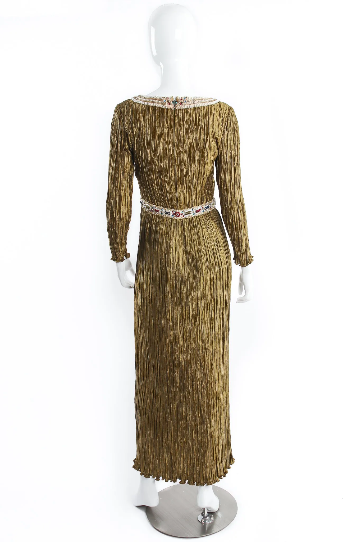 Pleated Embellished Column Gown