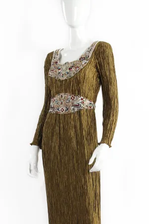 Pleated Embellished Column Gown