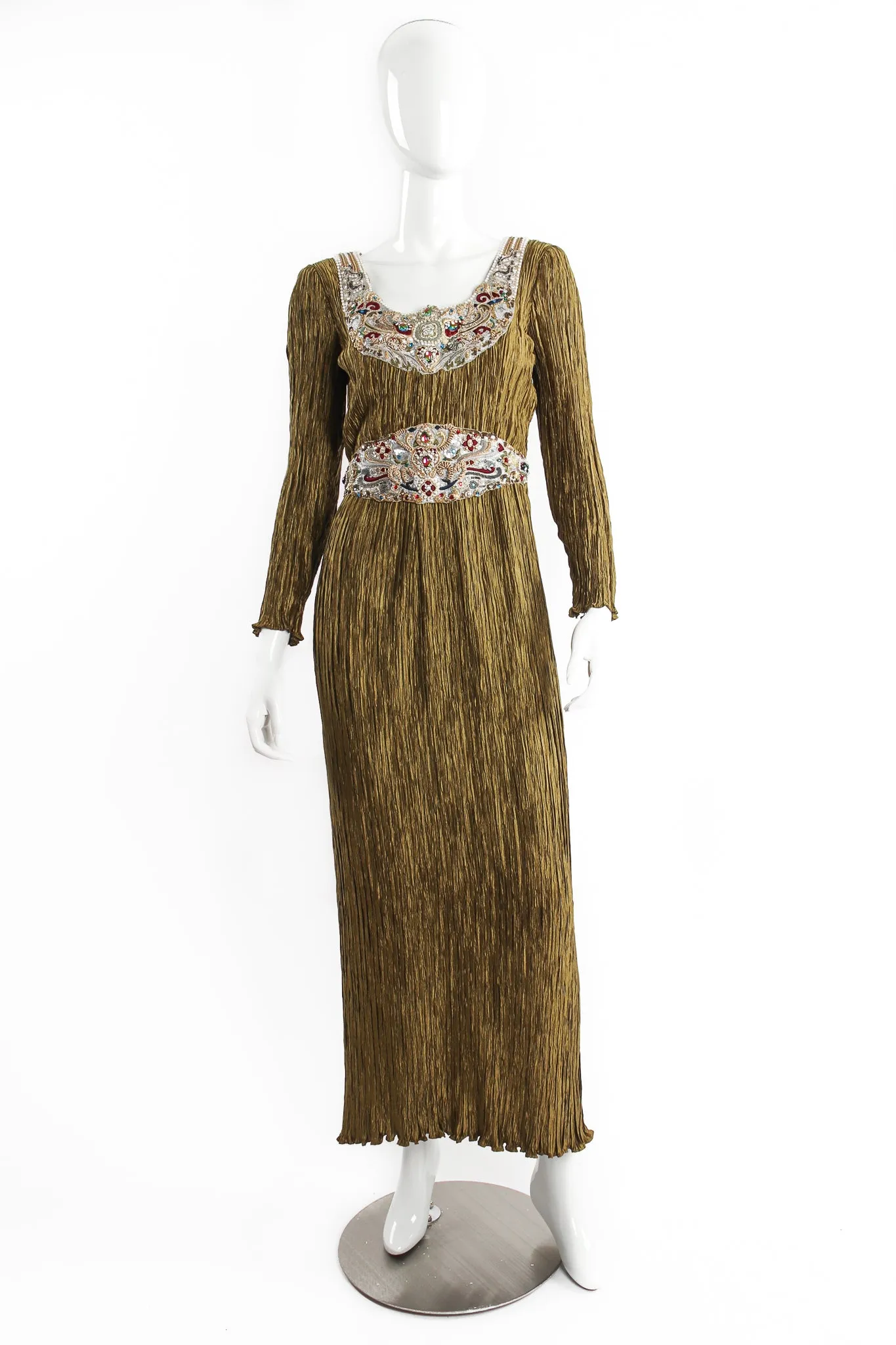 Pleated Embellished Column Gown
