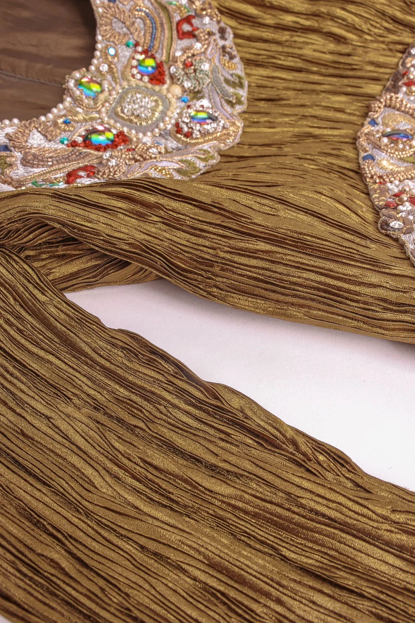 Pleated Embellished Column Gown