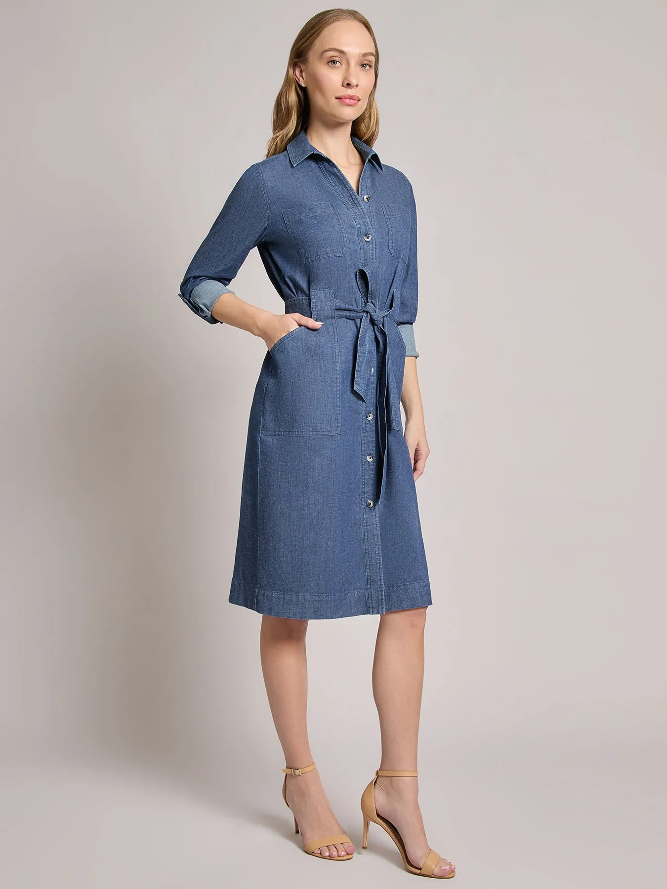 Plus Pocket Tie Dress, Denim