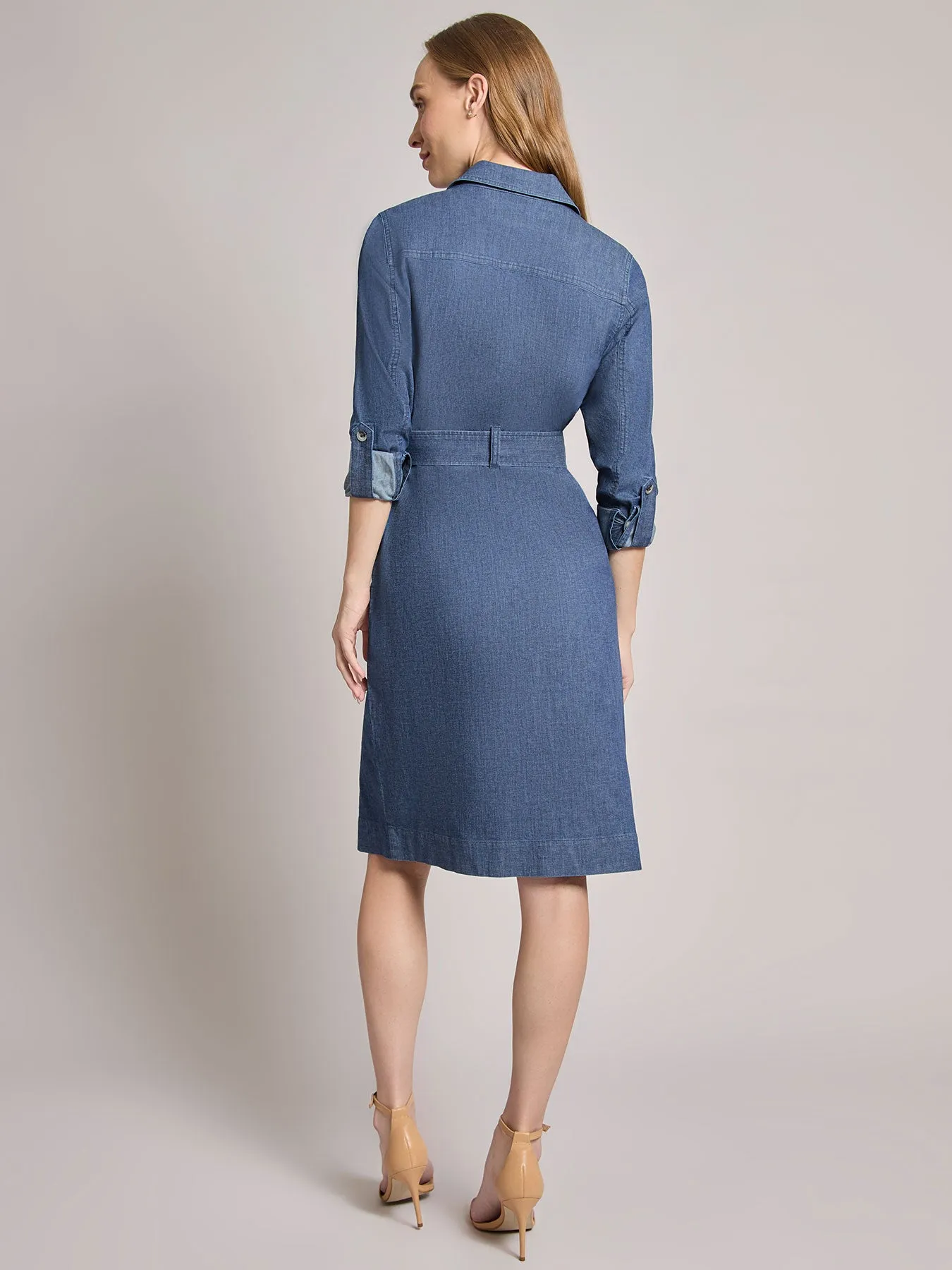 Plus Pocket Tie Dress, Denim