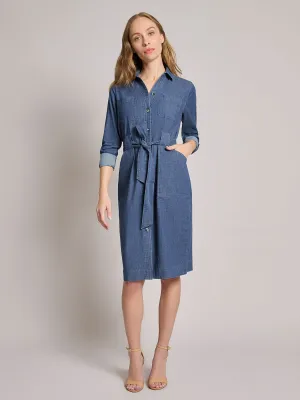 Plus Pocket Tie Dress, Denim