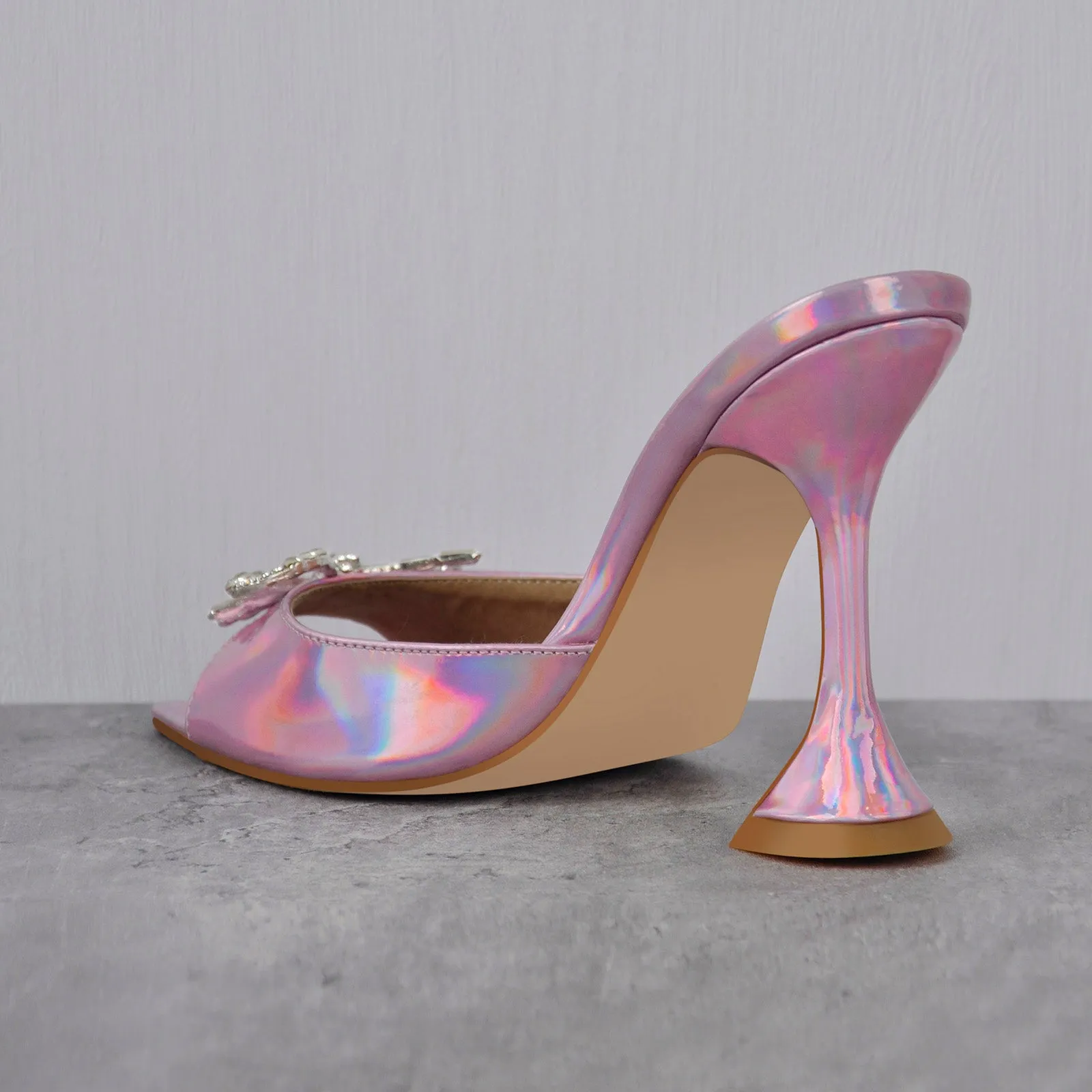 Pointed Toe Diamante Bow Tapered Heel Sandals