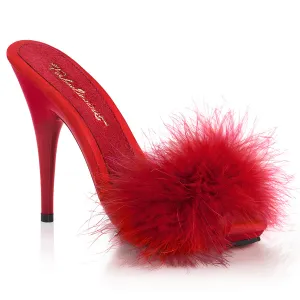 POISE-501F  Red Satin-Marabou Fur/Red
