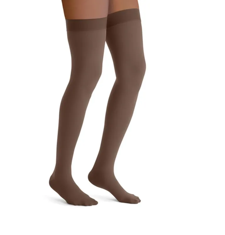 PR/1 JOBST OPAQUE WOMEN, THIGH HIGH W/SIL DOT BAND, 30-40MMHG, LG, ESPRESSO, CLOSED TOE