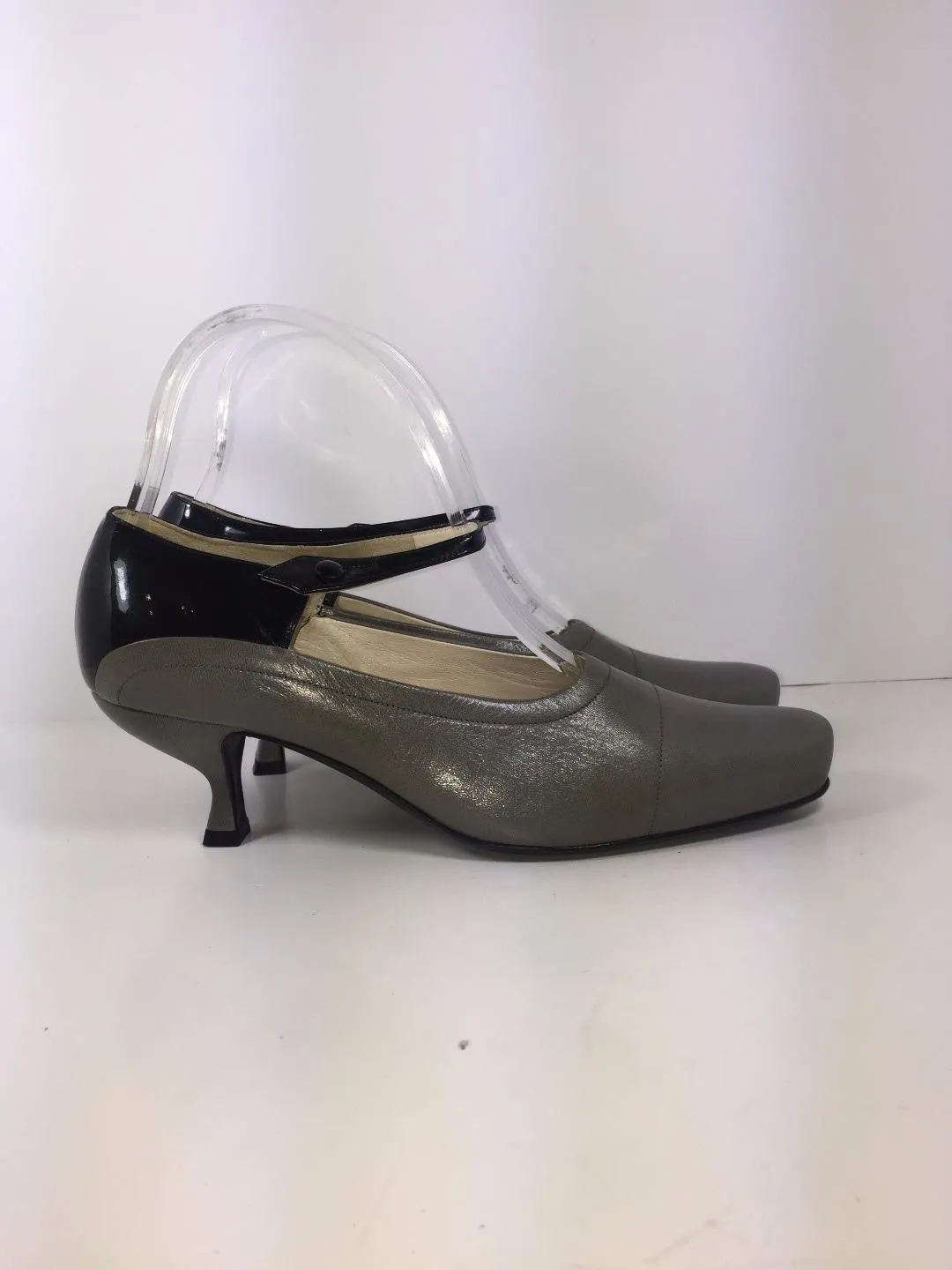 PRADA Gray w/ Ankle Strap Mary Jane Low Heels Size 6