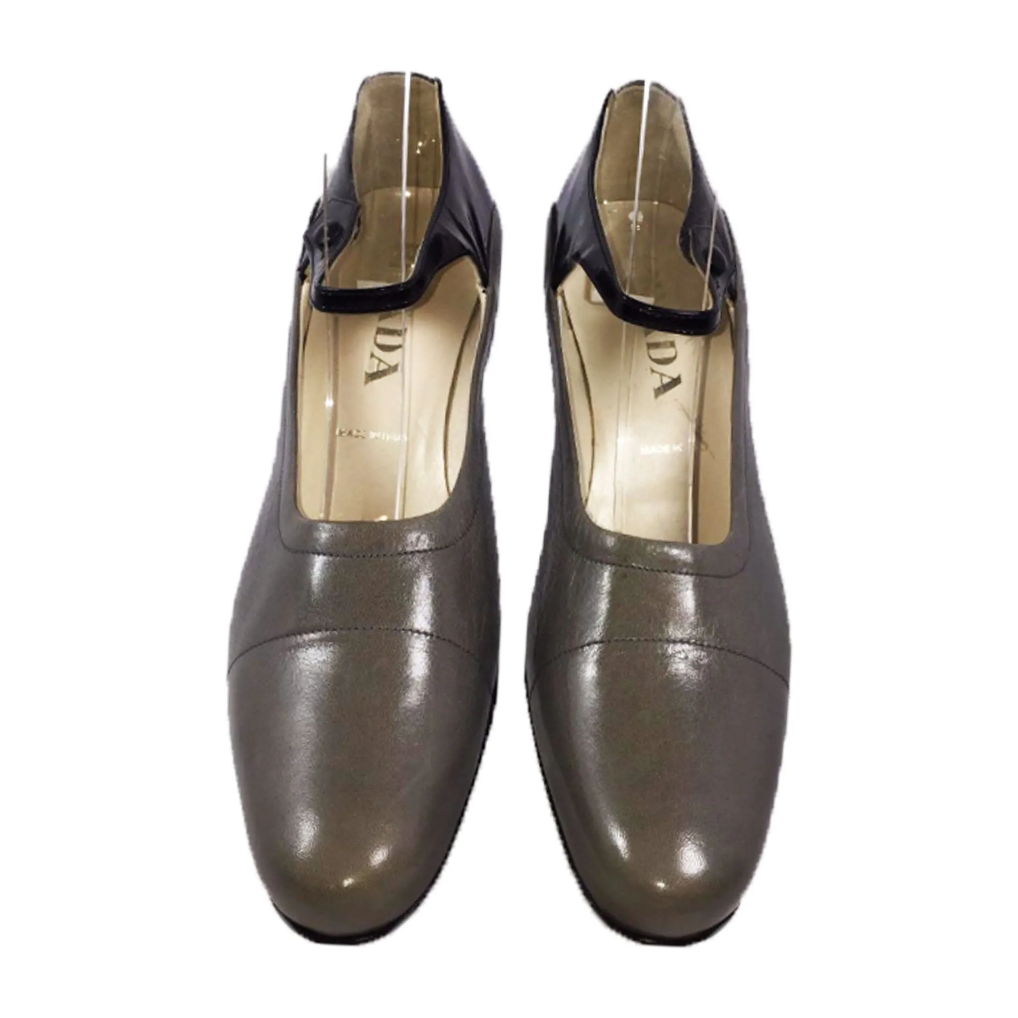 PRADA Gray w/ Ankle Strap Mary Jane Low Heels Size 6