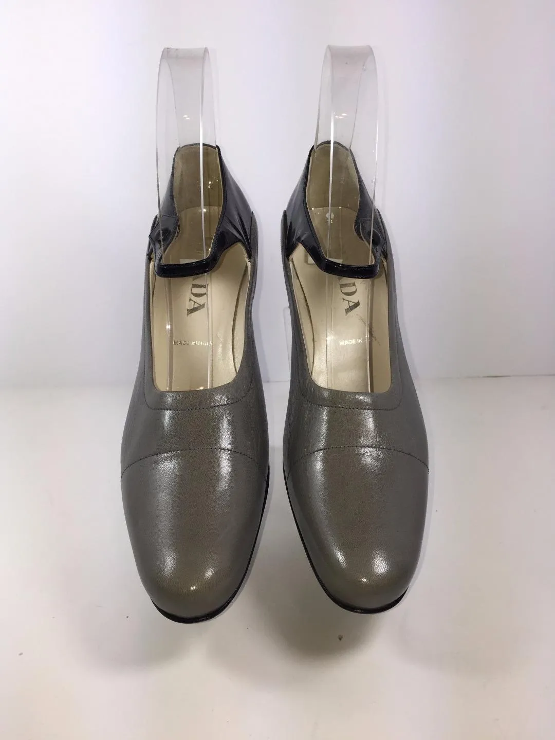 PRADA Gray w/ Ankle Strap Mary Jane Low Heels Size 6