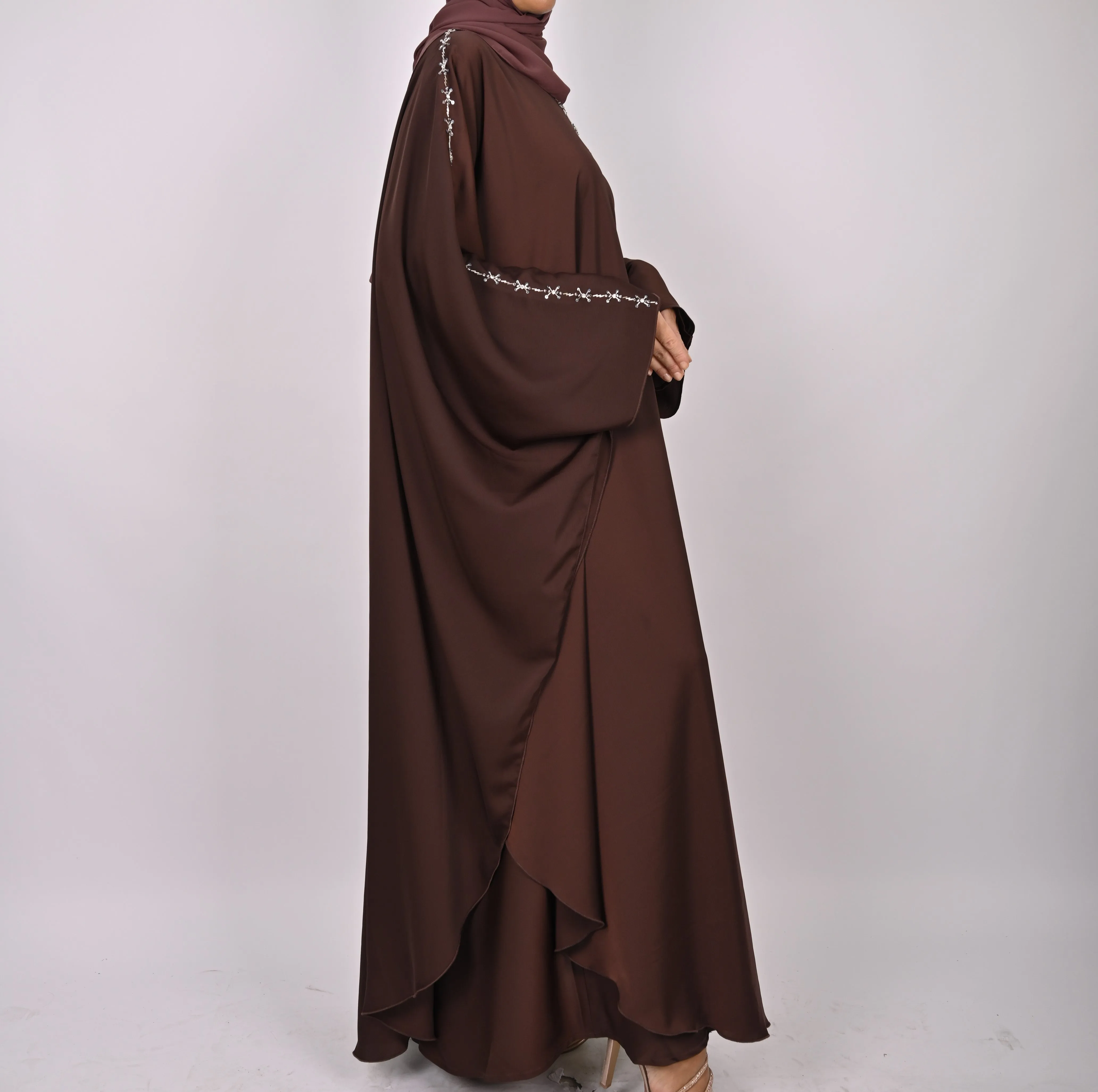 Premium Crepe Farasha With Embroidery - Brown