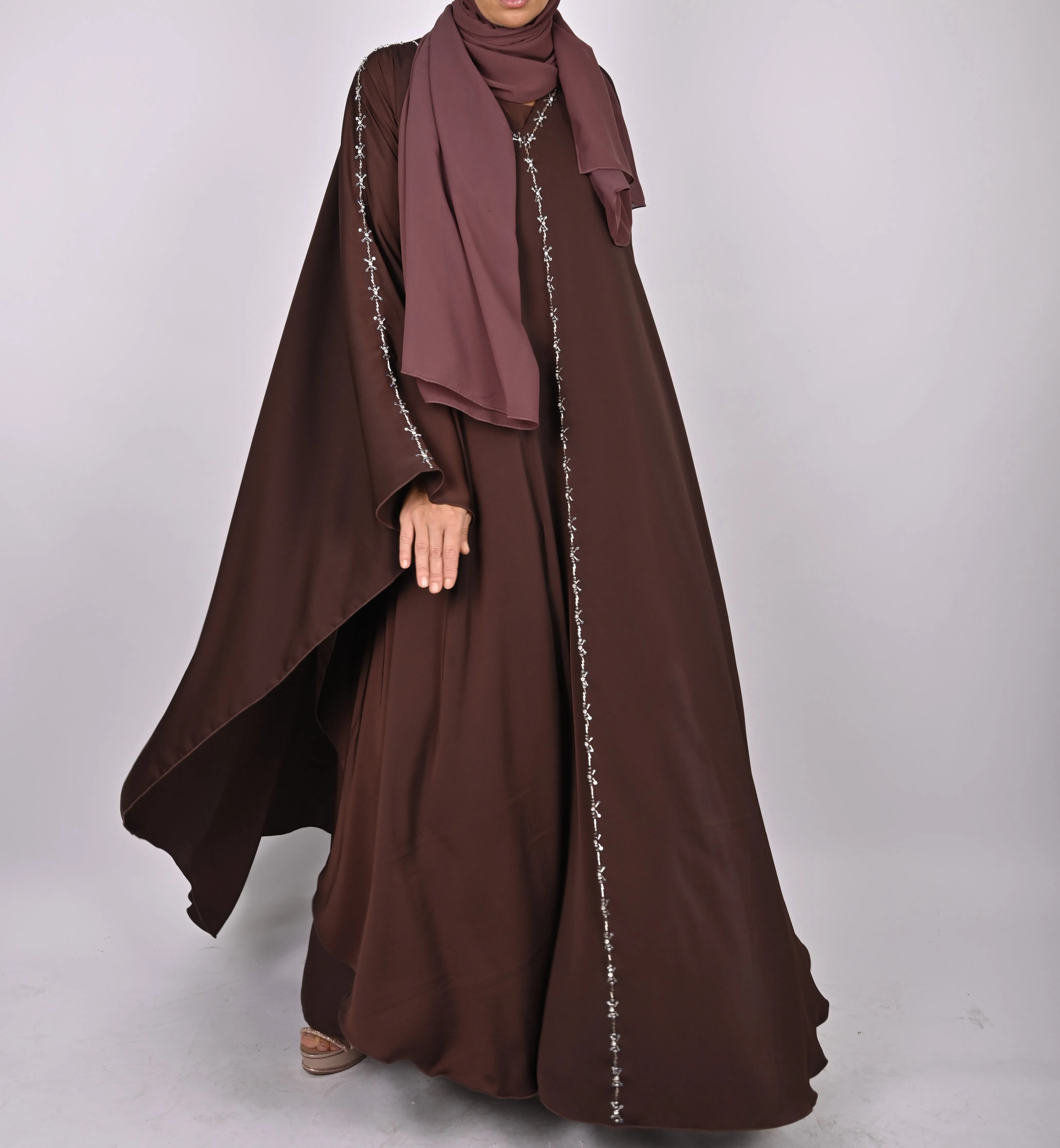 Premium Crepe Farasha With Embroidery - Brown