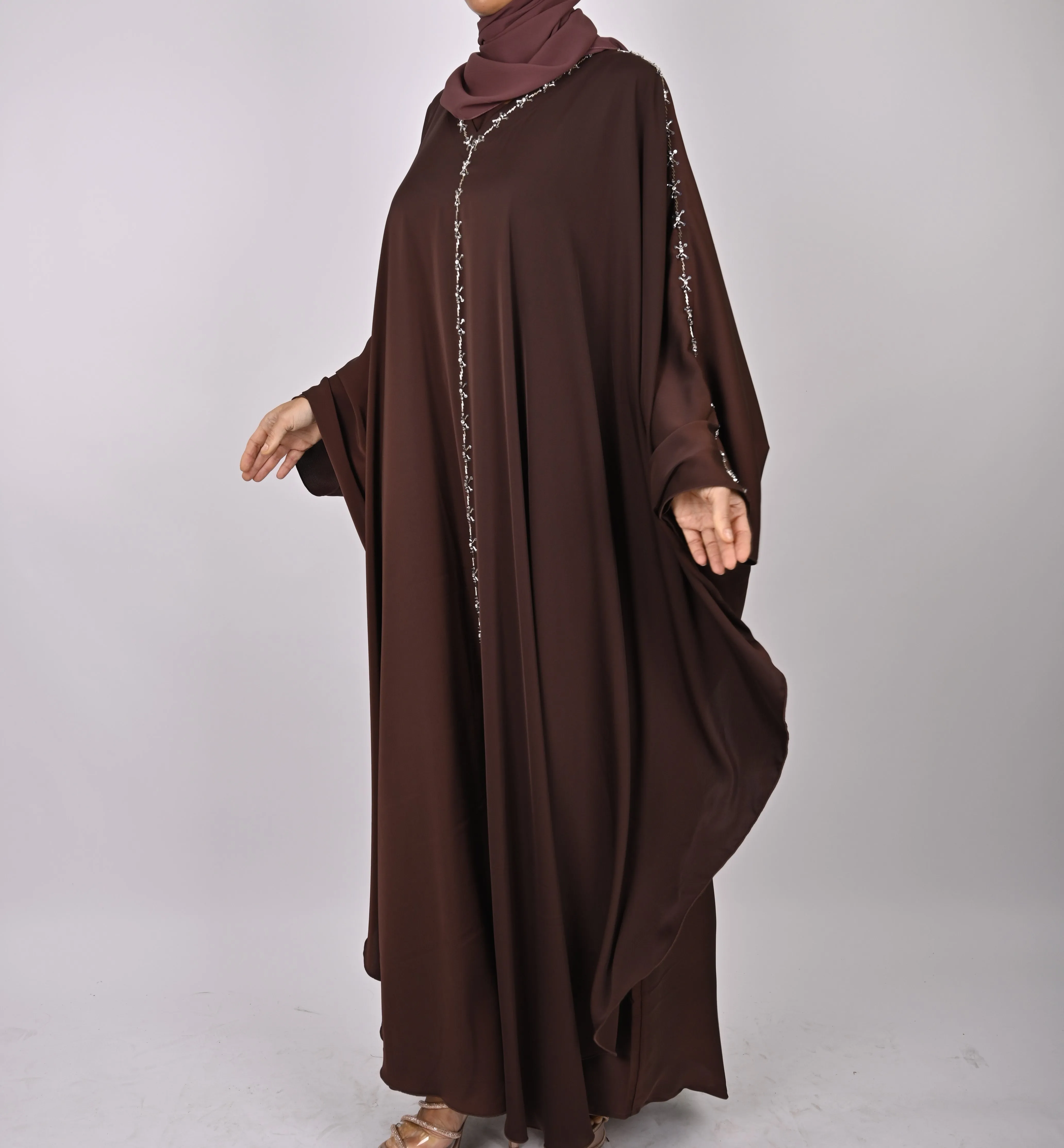 Premium Crepe Farasha With Embroidery - Brown