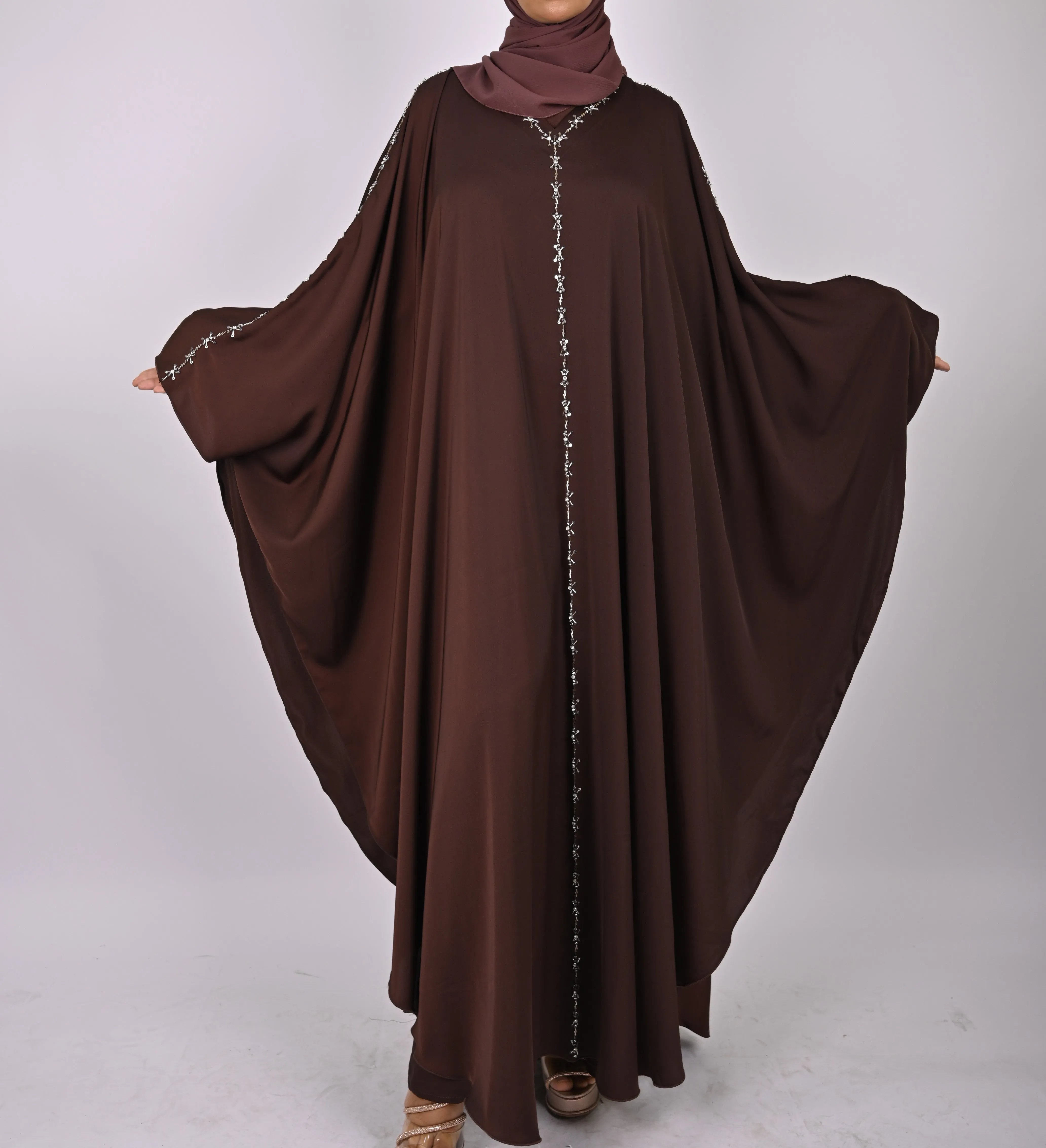 Premium Crepe Farasha With Embroidery - Brown