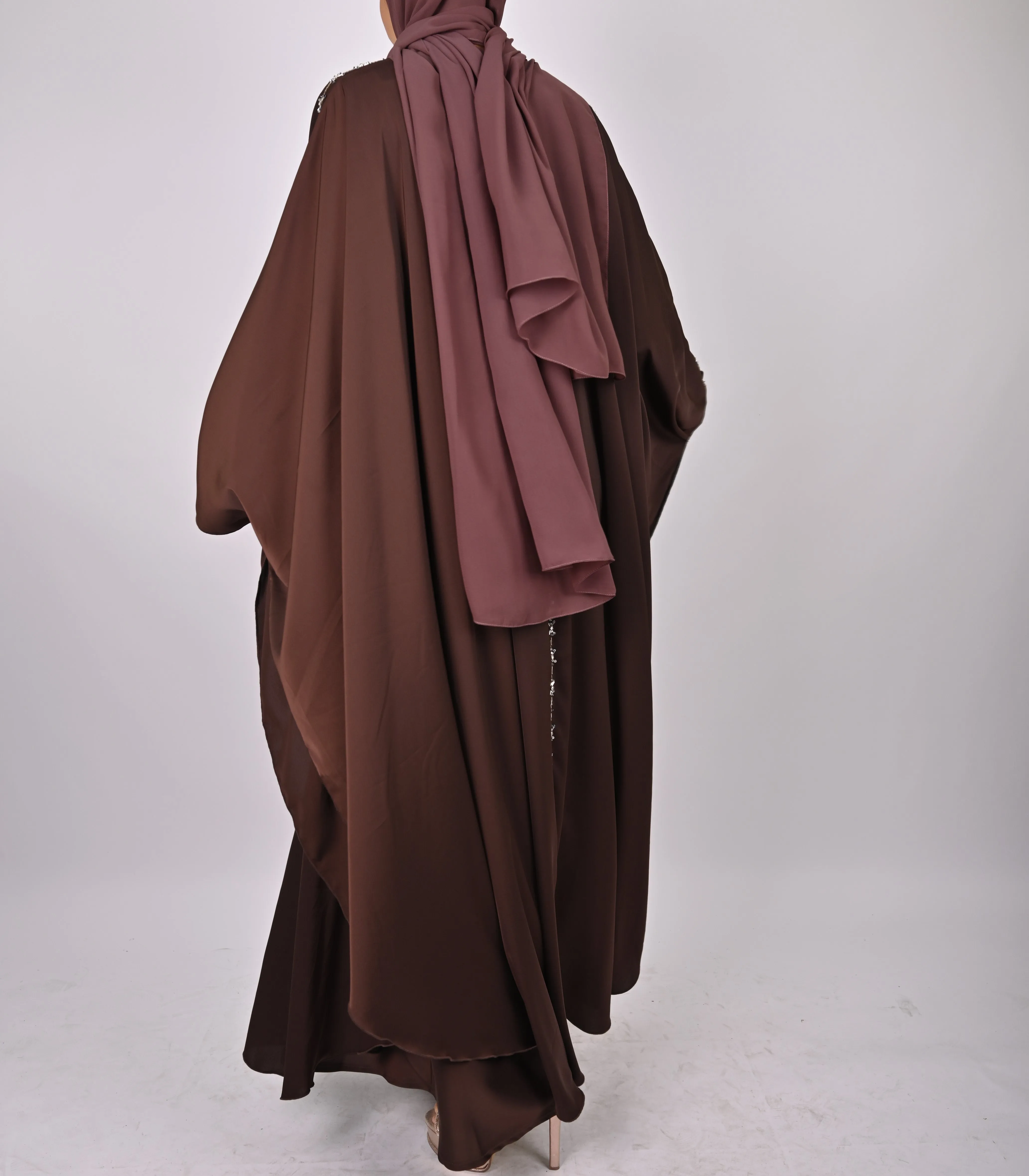 Premium Crepe Farasha With Embroidery - Brown