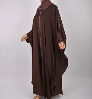 Premium Crepe Farasha With Embroidery - Brown