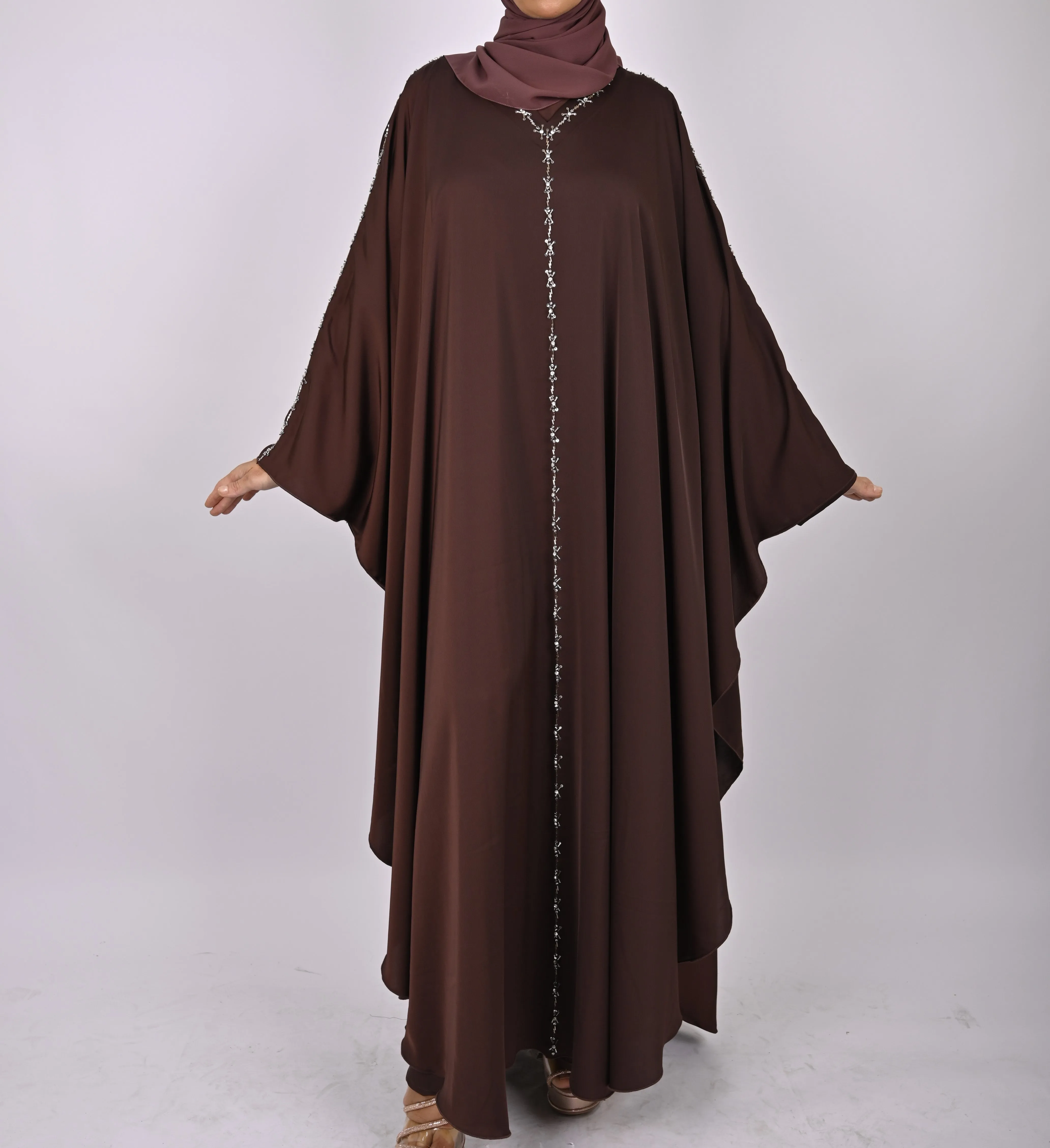 Premium Crepe Farasha With Embroidery - Brown