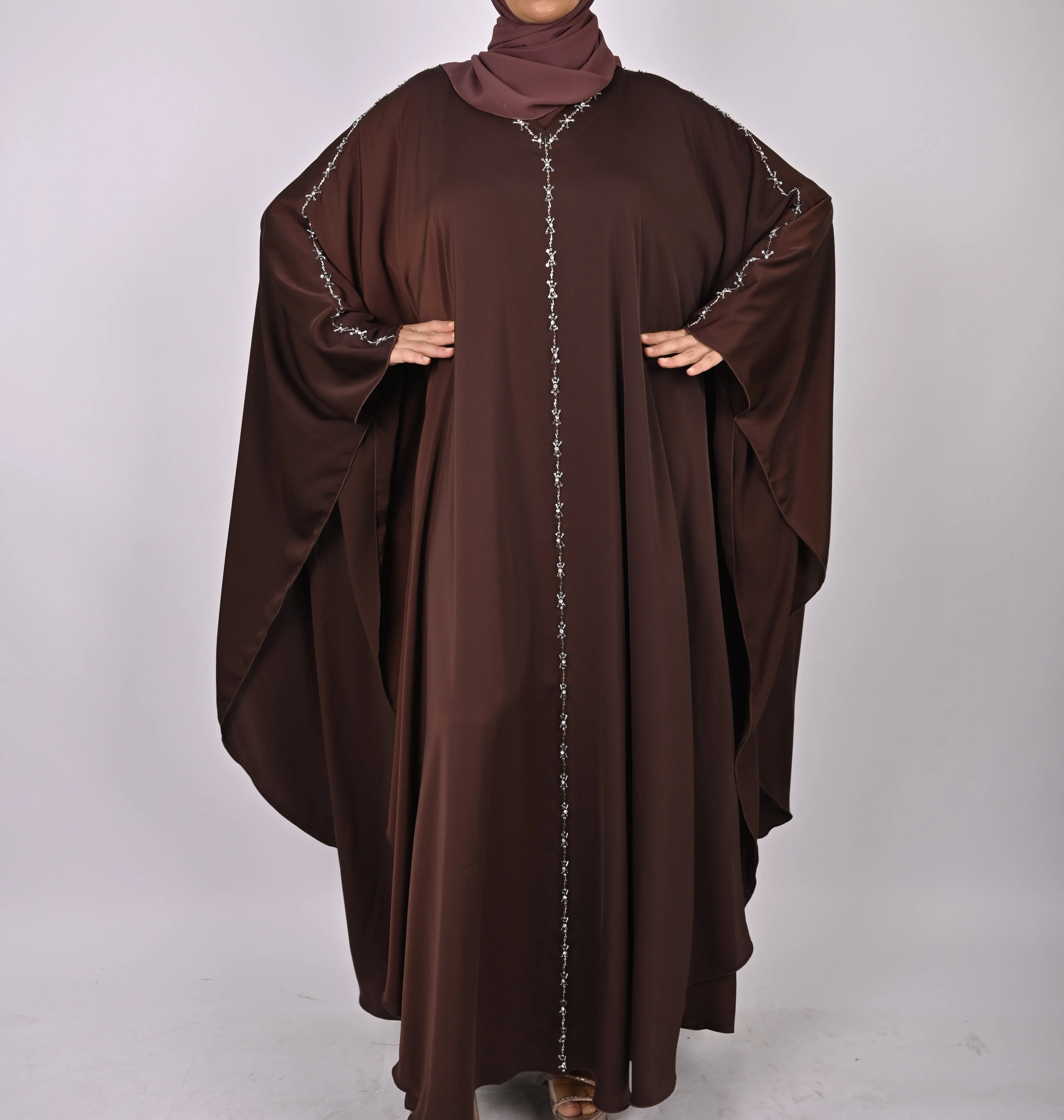 Premium Crepe Farasha With Embroidery - Brown