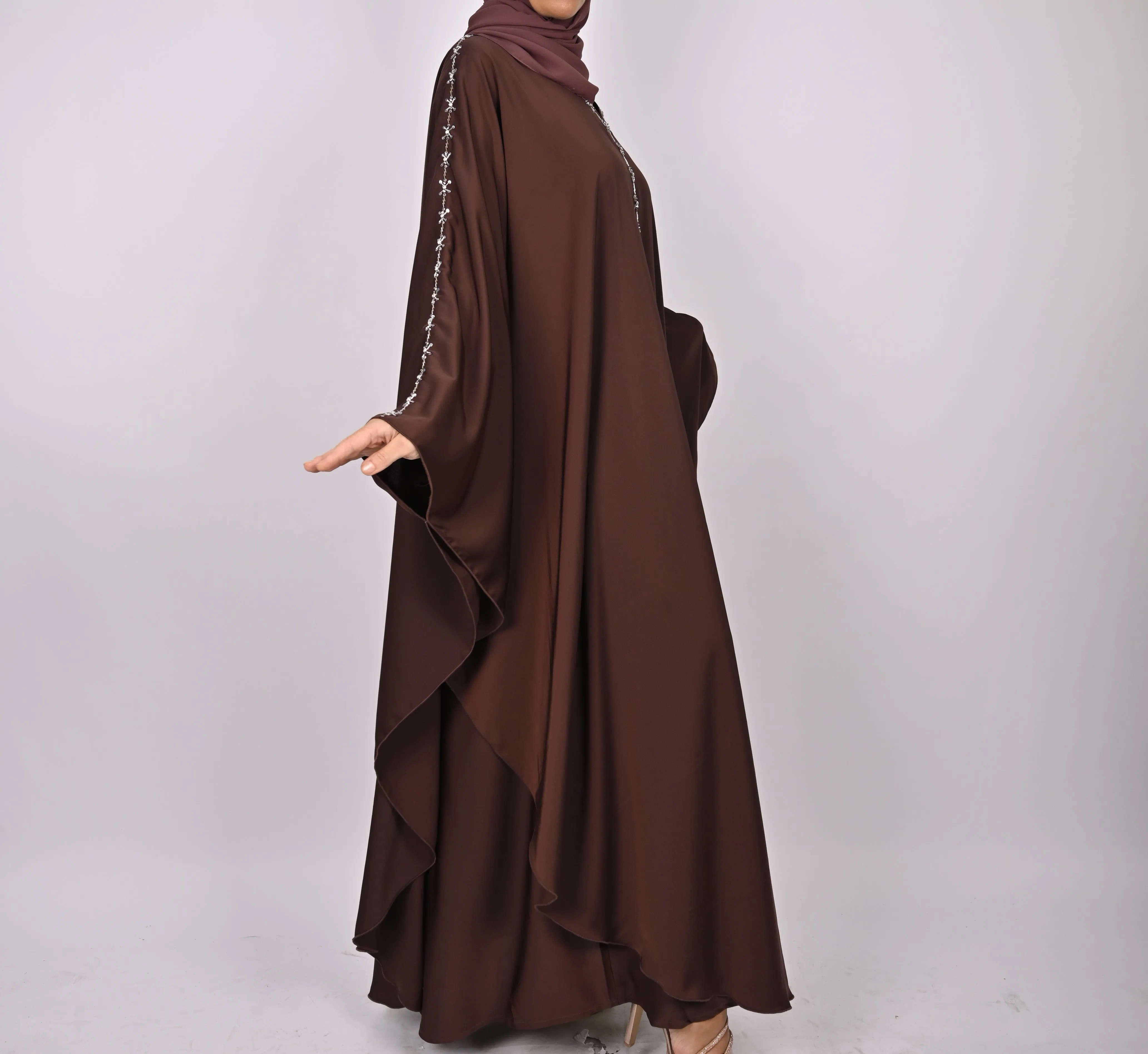 Premium Crepe Farasha With Embroidery - Brown