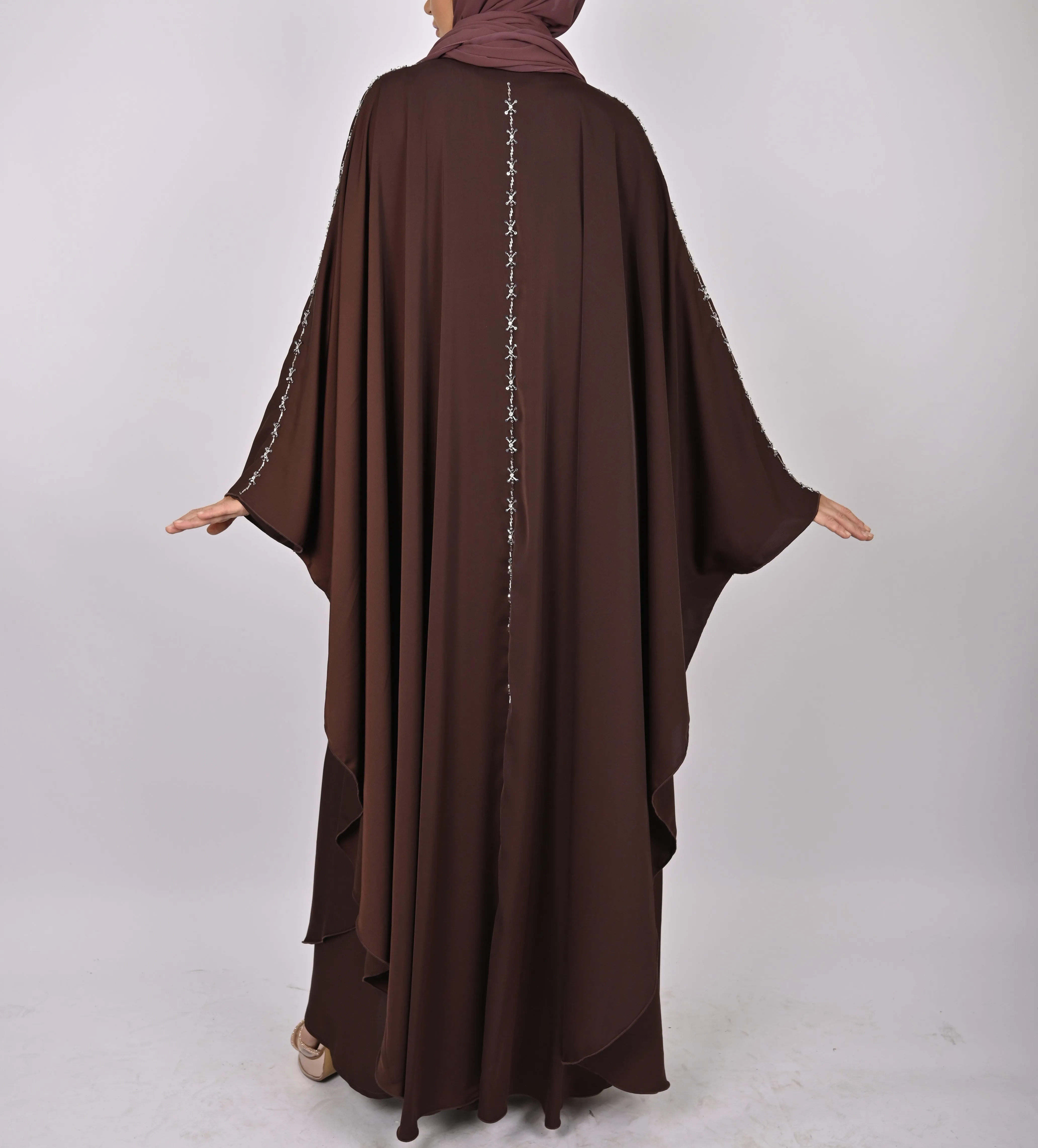Premium Crepe Farasha With Embroidery - Brown
