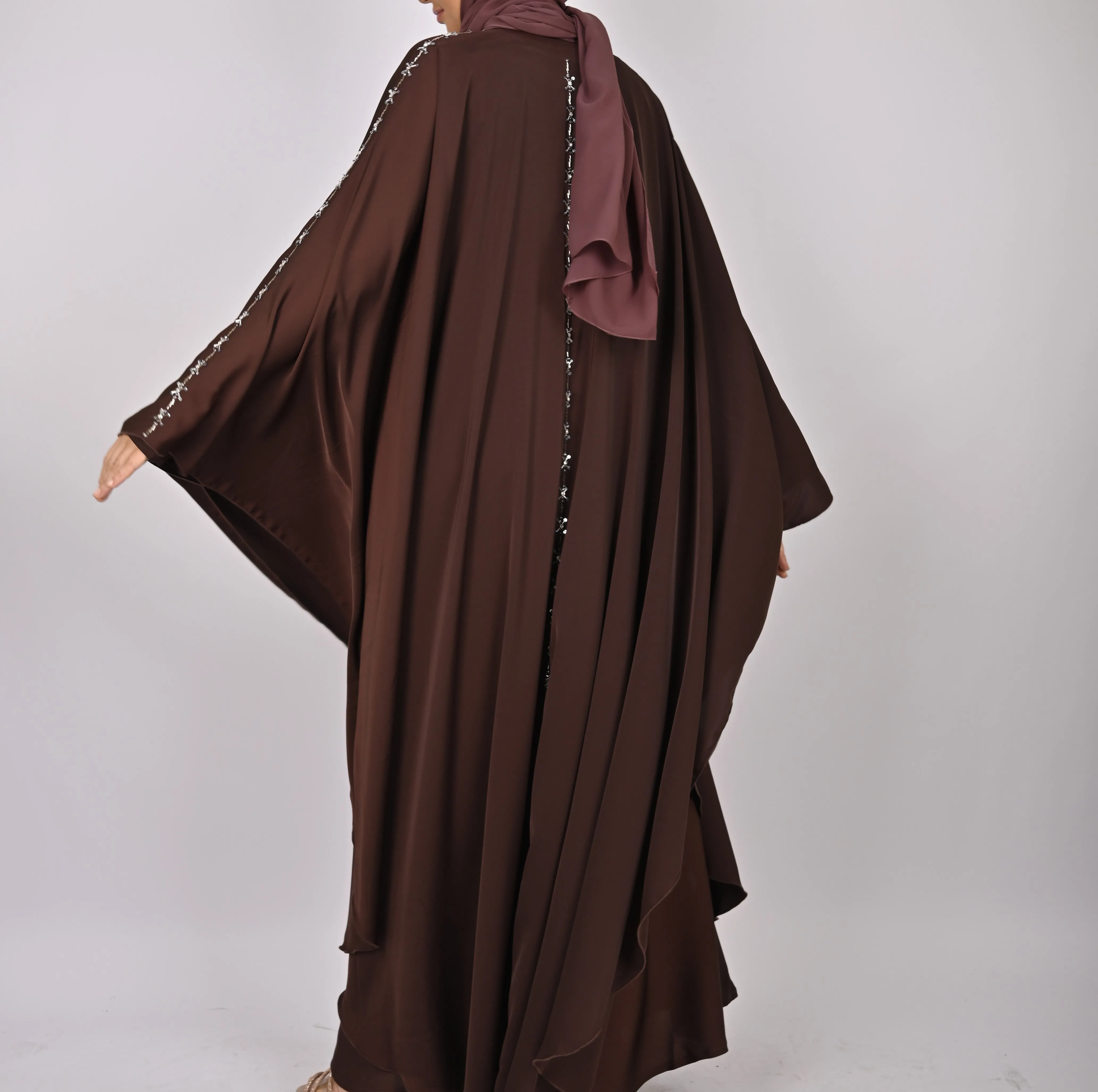 Premium Crepe Farasha With Embroidery - Brown