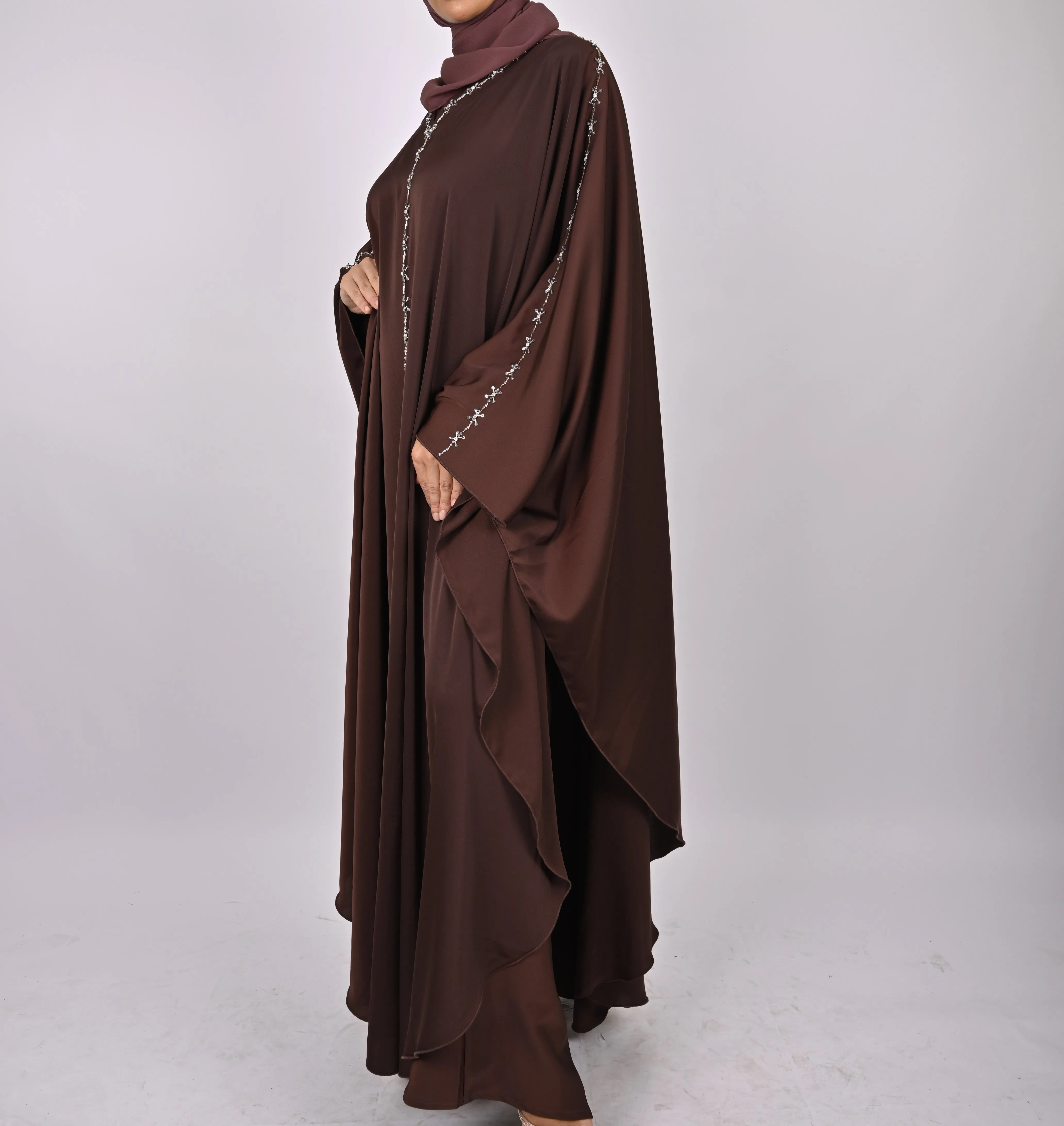 Premium Crepe Farasha With Embroidery - Brown