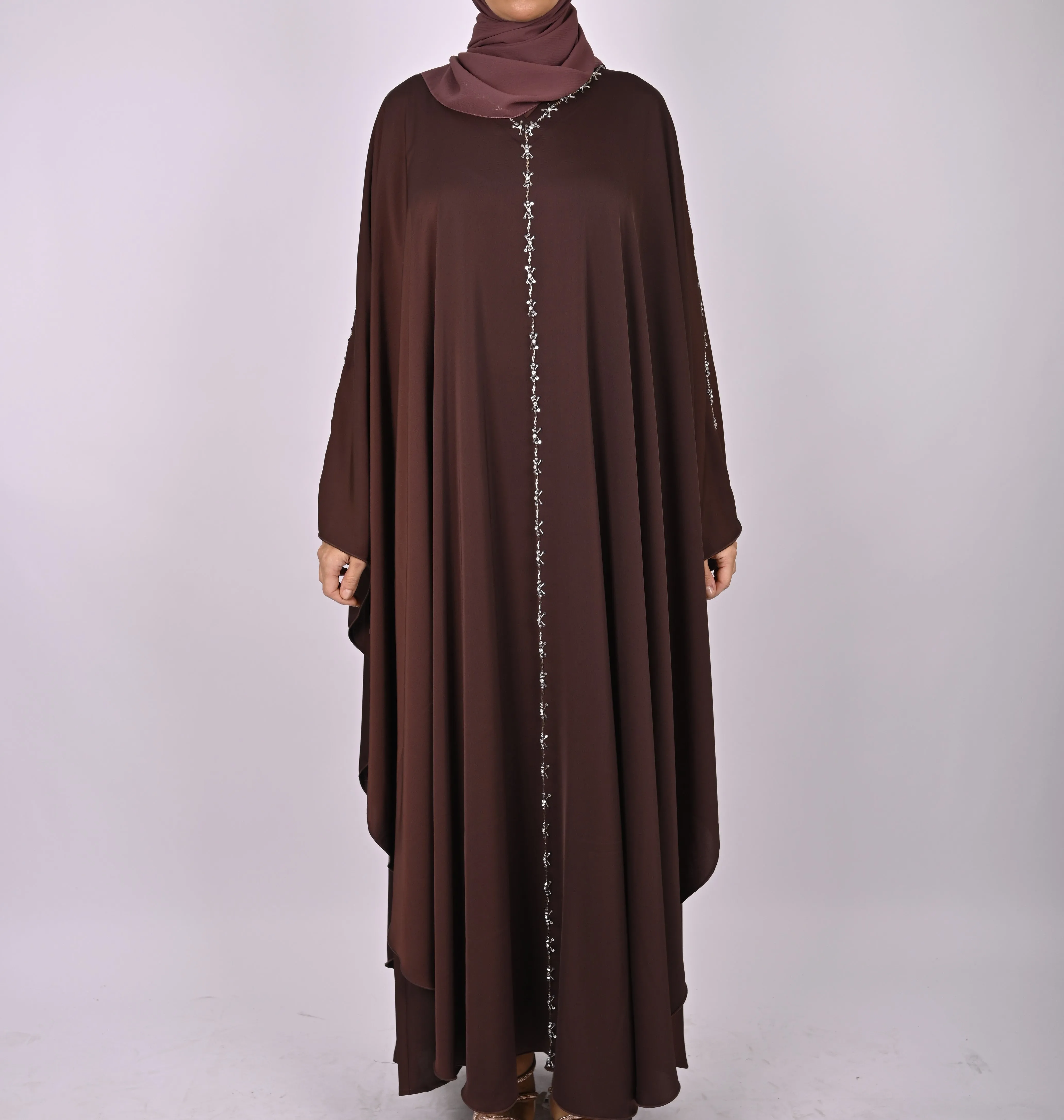 Premium Crepe Farasha With Embroidery - Brown