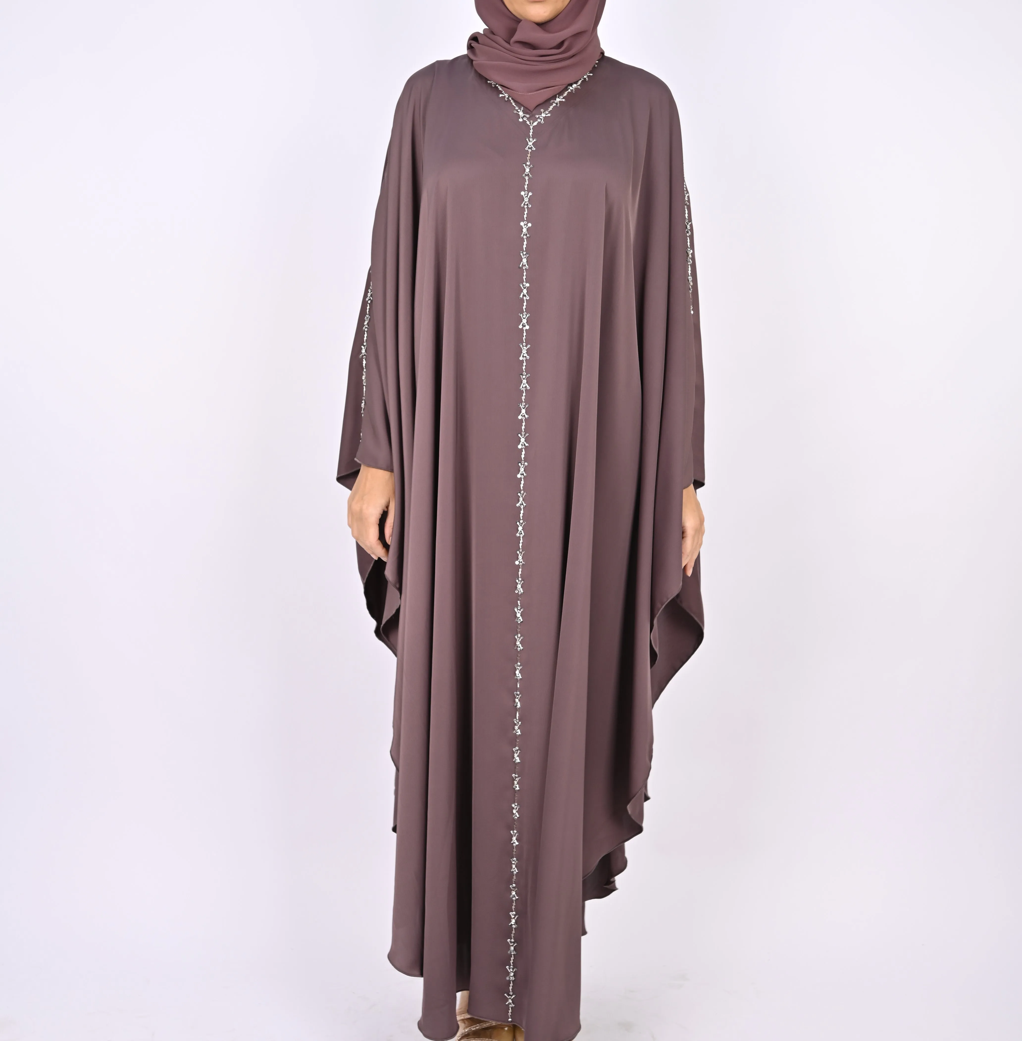 Premium Crepe Farasha With Embroidery - Mauve