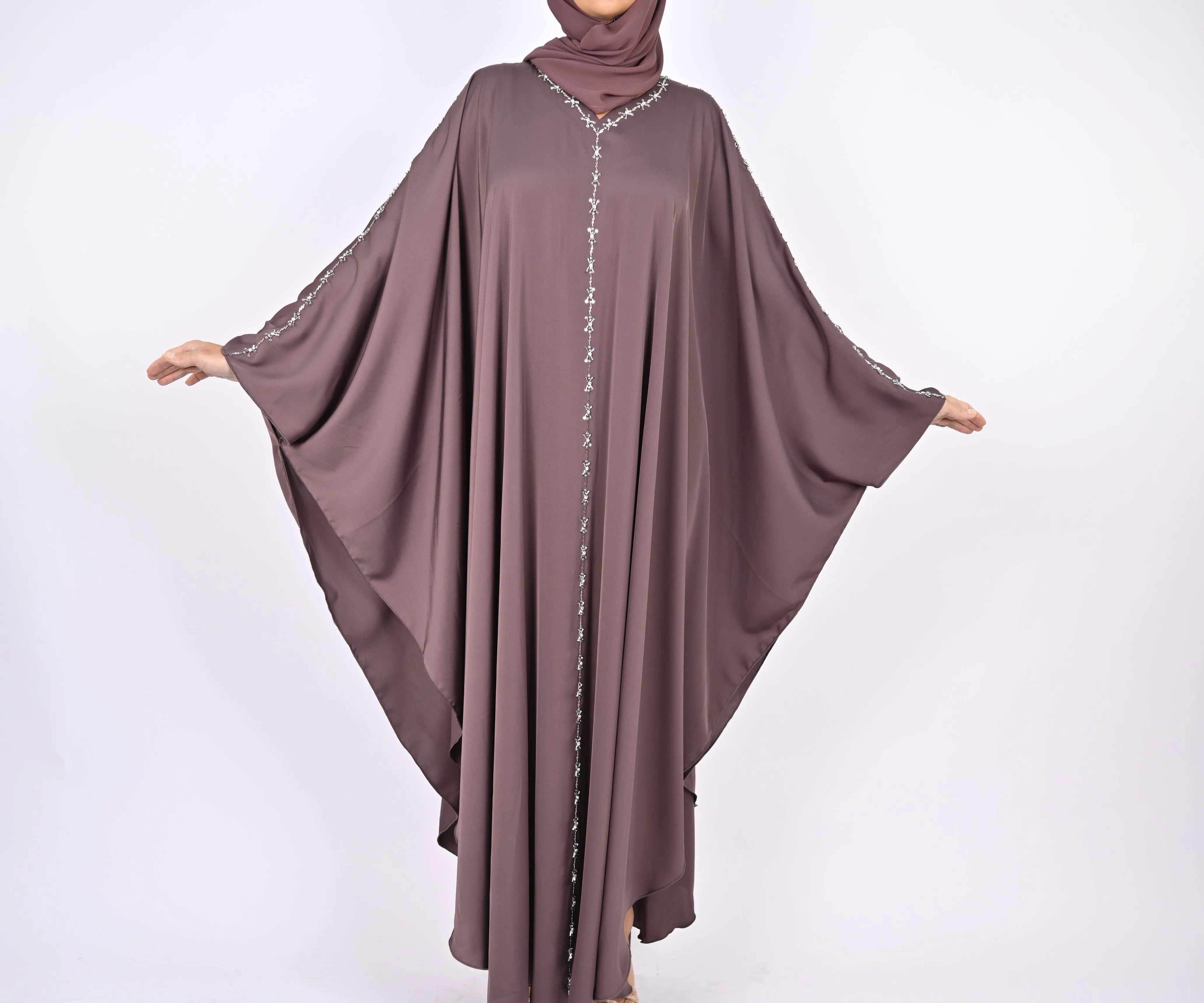 Premium Crepe Farasha With Embroidery - Mauve