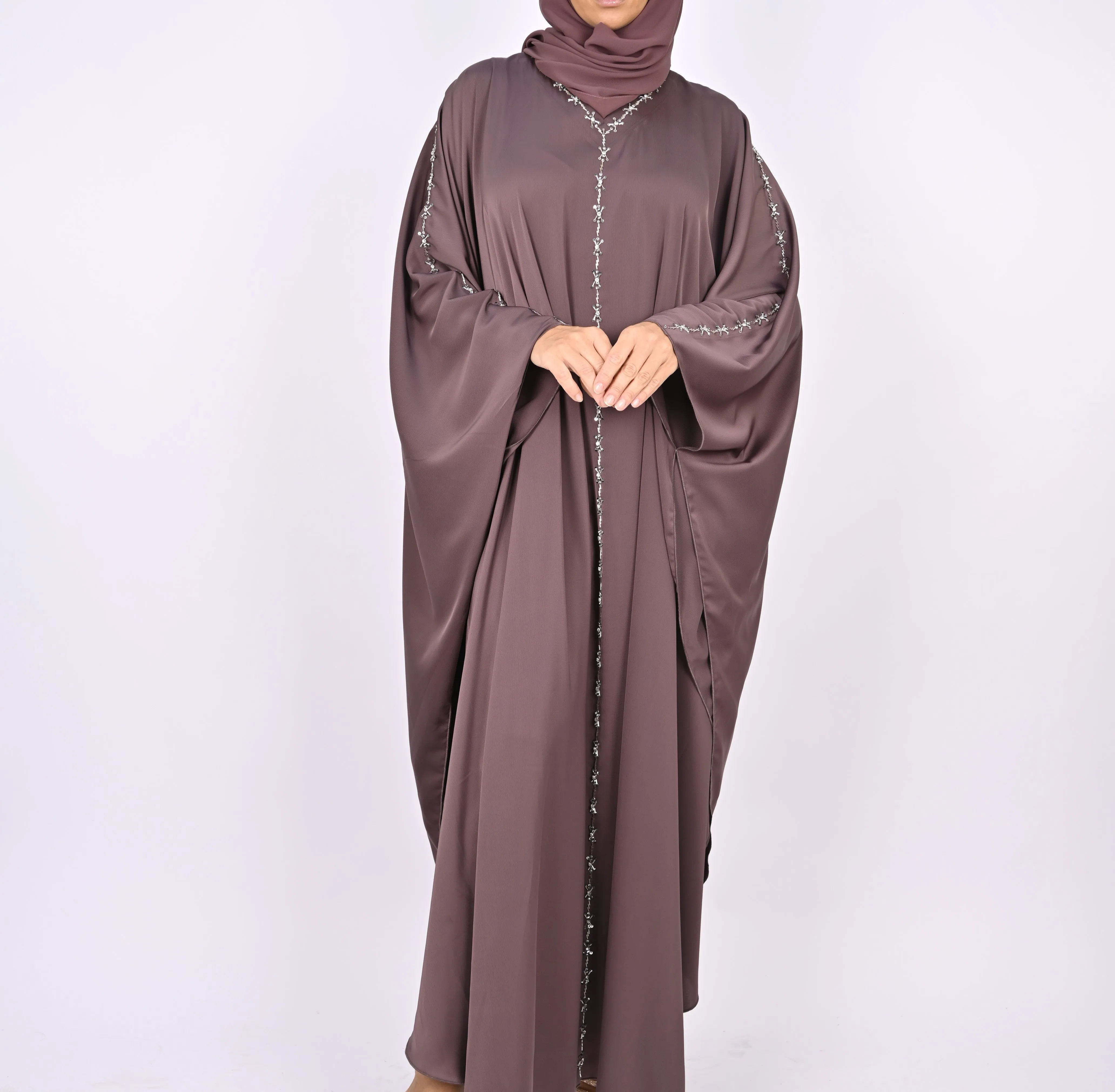 Premium Crepe Farasha With Embroidery - Mauve