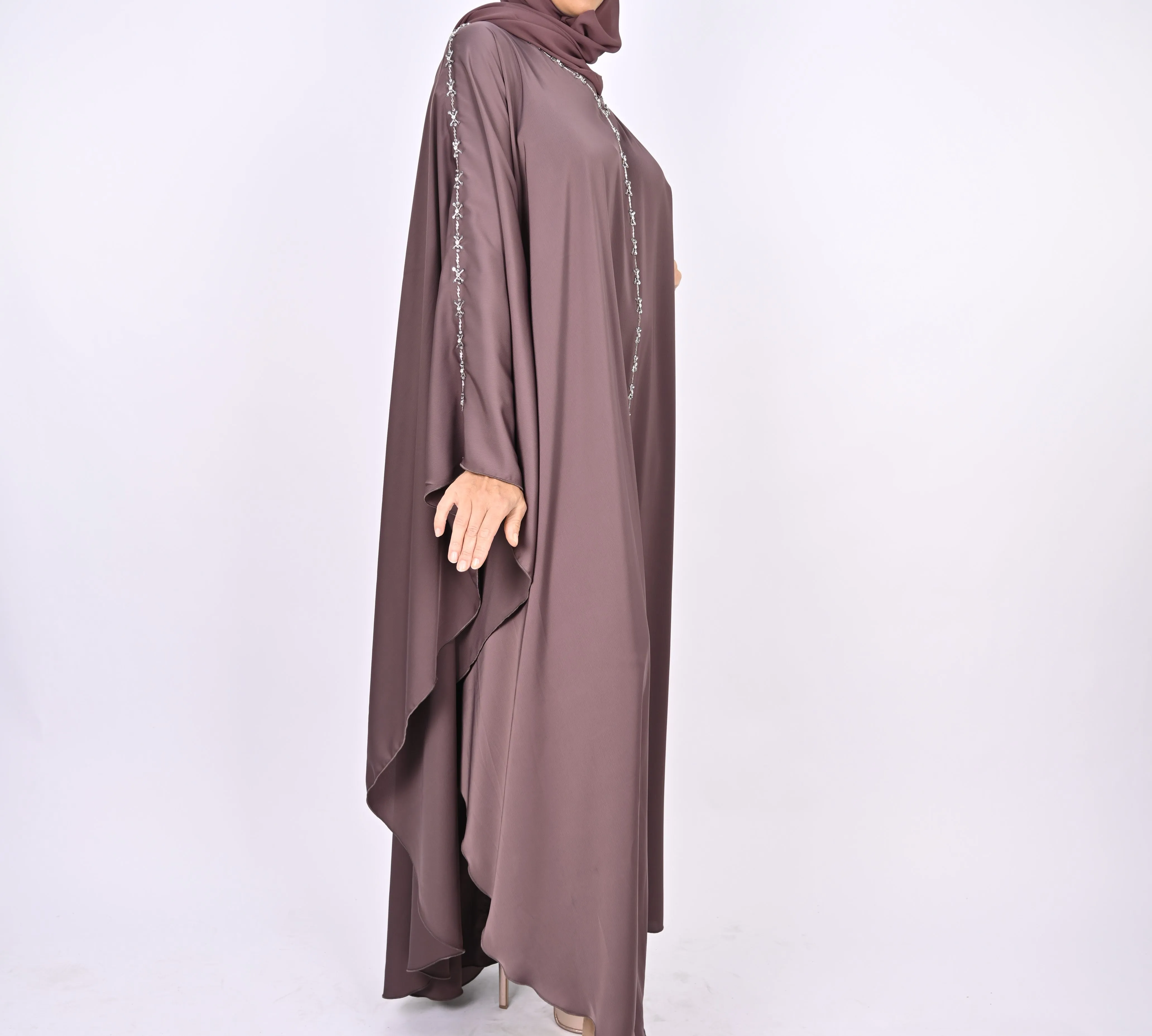 Premium Crepe Farasha With Embroidery - Mauve
