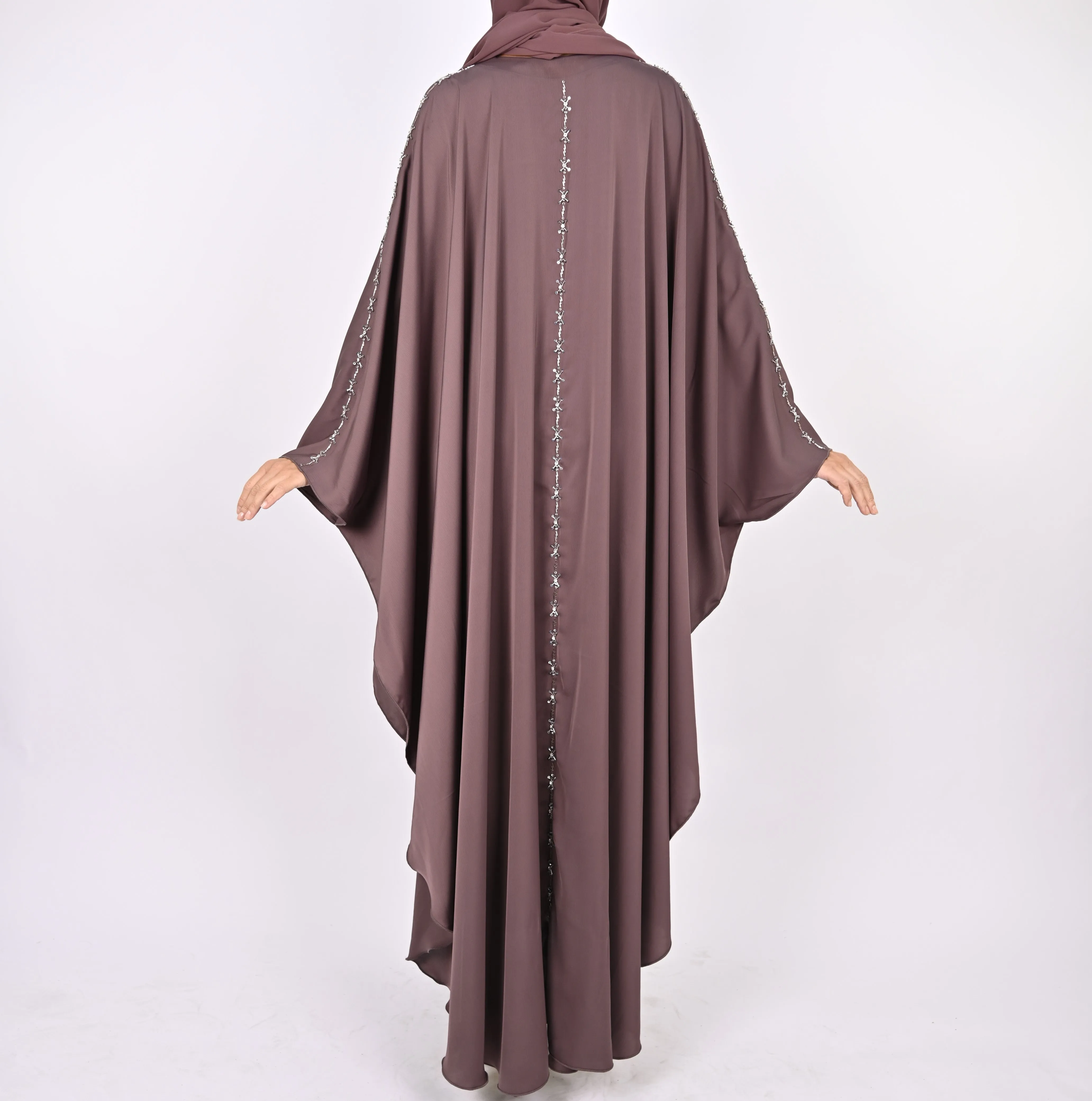 Premium Crepe Farasha With Embroidery - Mauve