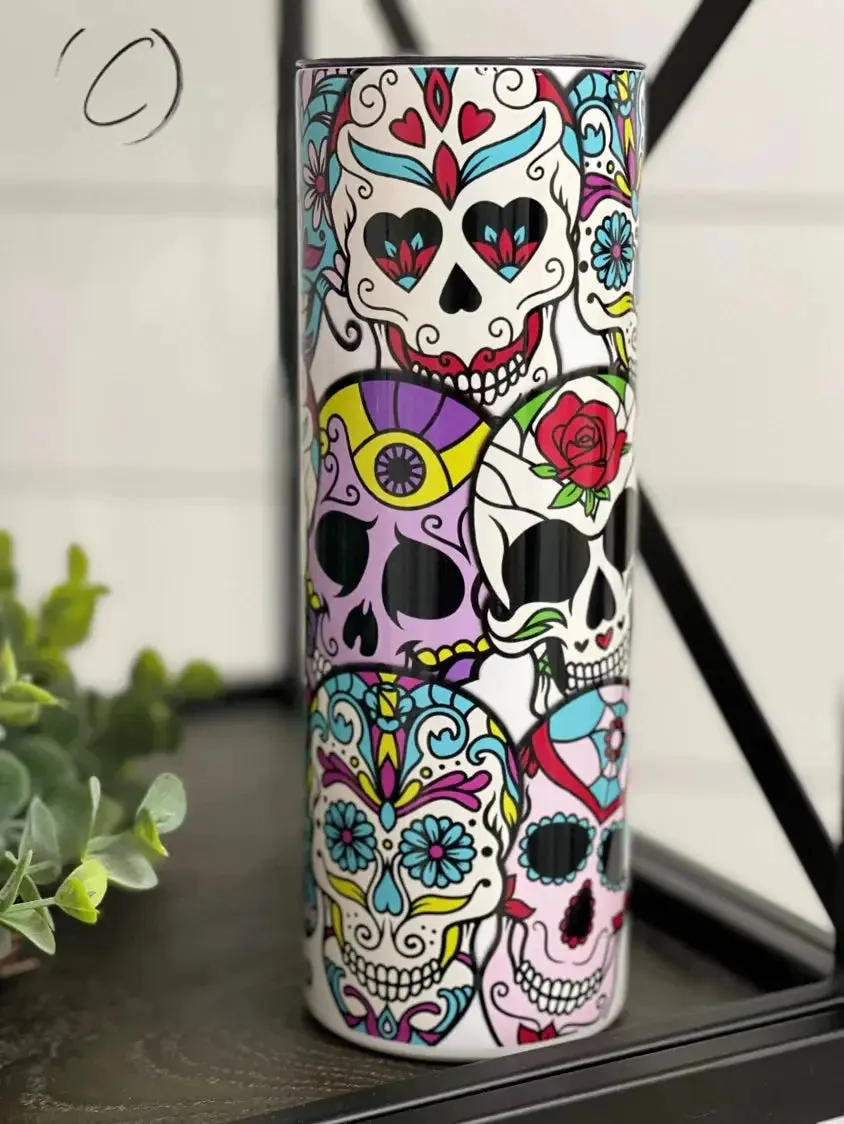 PREORDER: Sugar Skulls UV Color Changing Skinny Tumbler