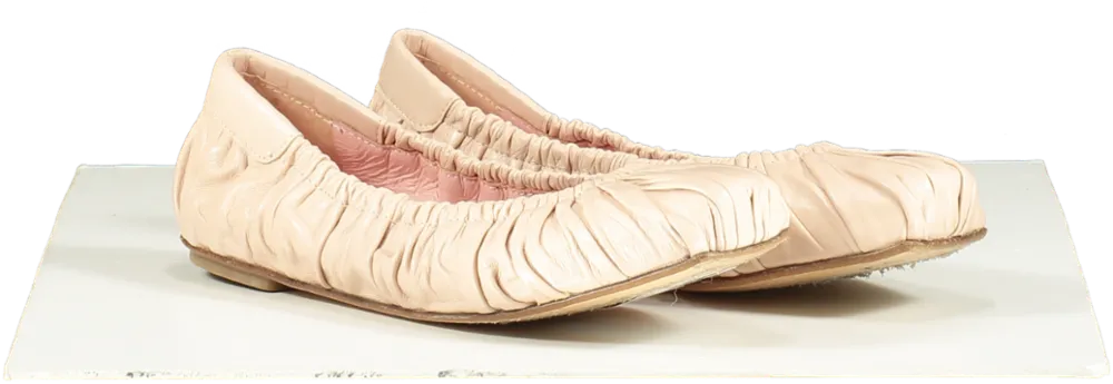 Pretty Ballerinas Pink Kristen Square Toe Hand Rouched Nude Leather Sacchetto Ballet Flat UK 5.5 EU 38.5 👠