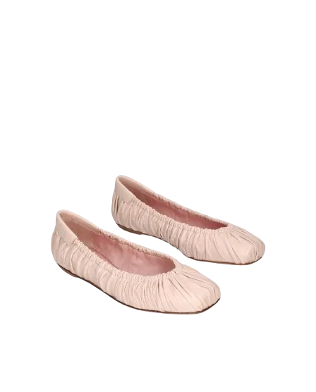 Pretty Ballerinas Pink Kristen Square Toe Hand Rouched Nude Leather Sacchetto Ballet Flat UK 5.5 EU 38.5 👠
