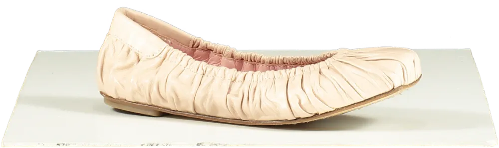Pretty Ballerinas Pink Kristen Square Toe Hand Rouched Nude Leather Sacchetto Ballet Flat UK 5.5 EU 38.5 👠