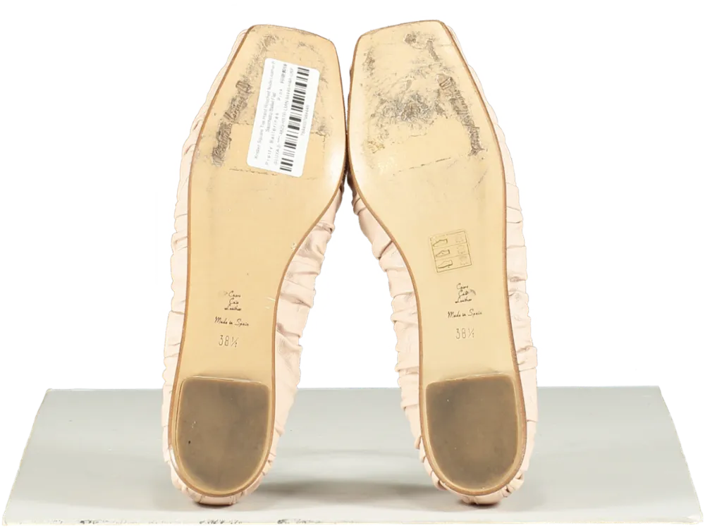 Pretty Ballerinas Pink Kristen Square Toe Hand Rouched Nude Leather Sacchetto Ballet Flat UK 5.5 EU 38.5 👠