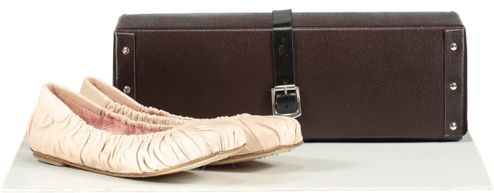 Pretty Ballerinas Pink Kristen Square Toe Hand Rouched Nude Leather Sacchetto Ballet Flat UK 5.5 EU 38.5 👠