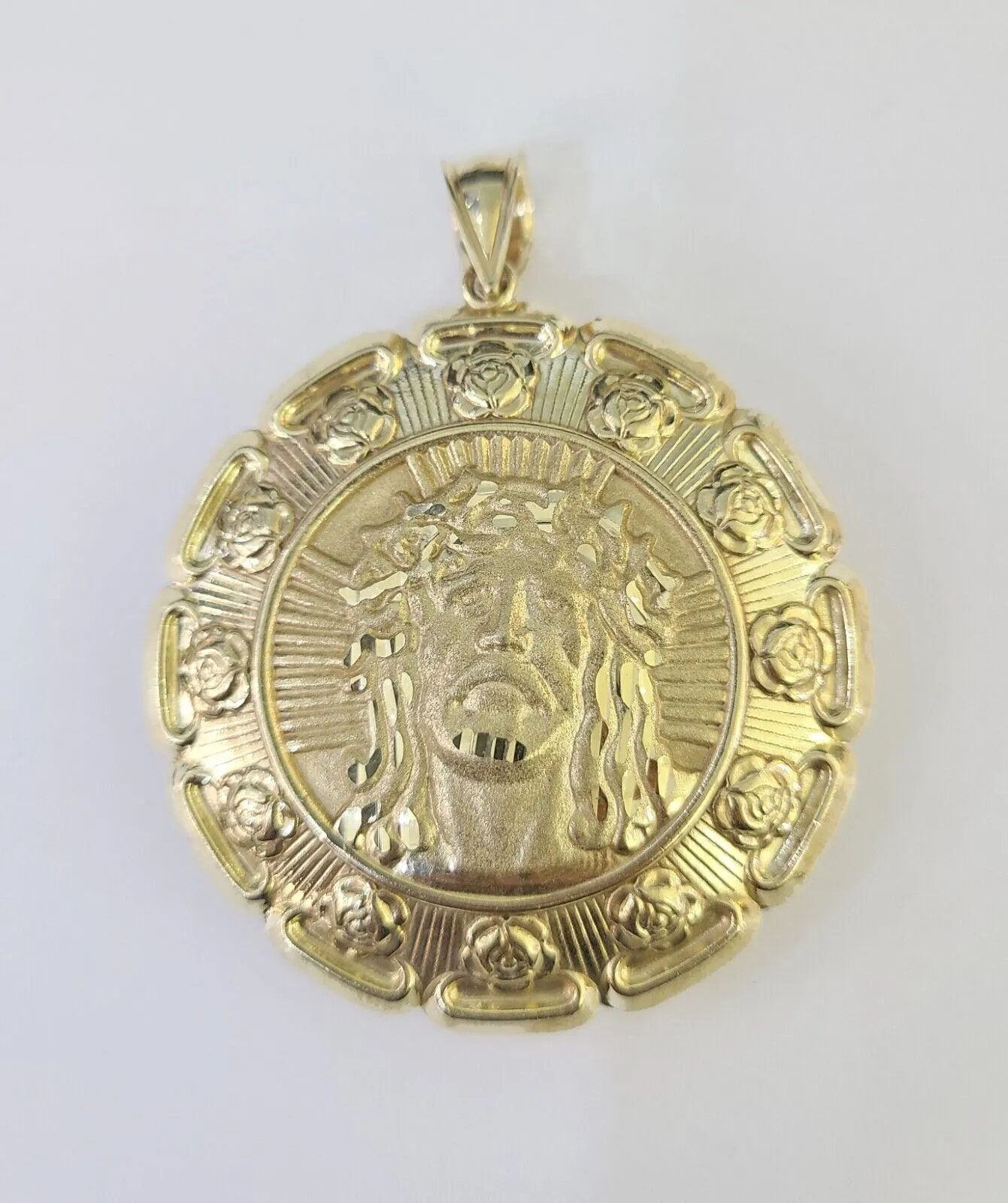Real 10K Jesus Virgin Mary Pendent Charm Two Sided 10kt yellow Gold 3" Guadalupe