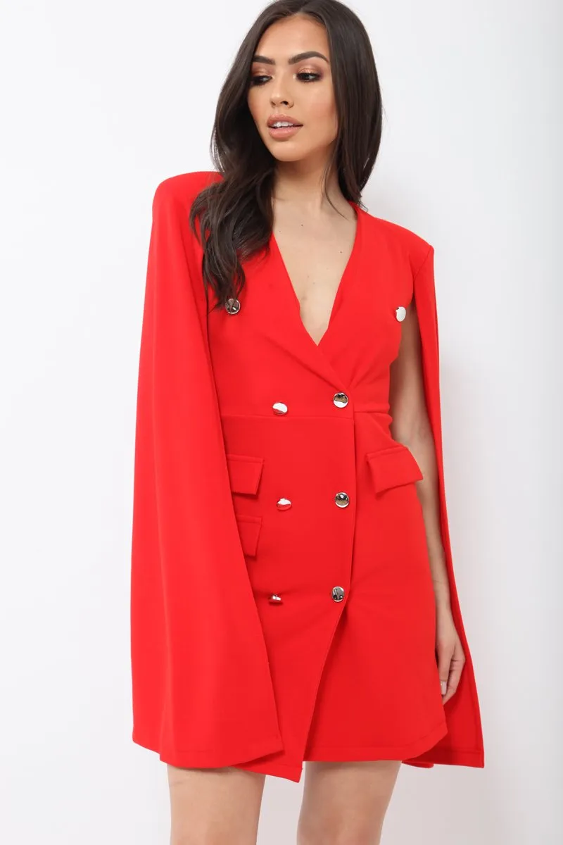 Red Cape Style Blazer Dress - Rosy