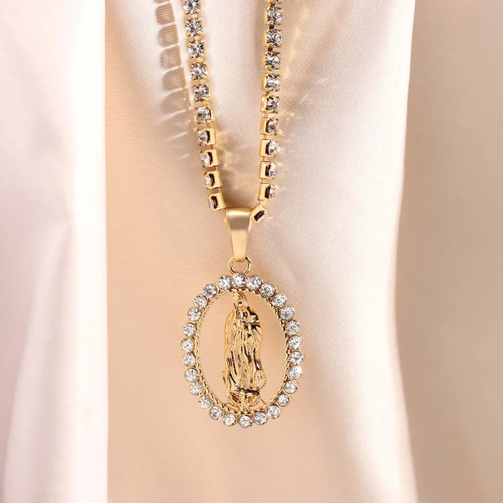 Religious Faith Vintage Gold & Silver Virgin Mary Virgencita Necklace