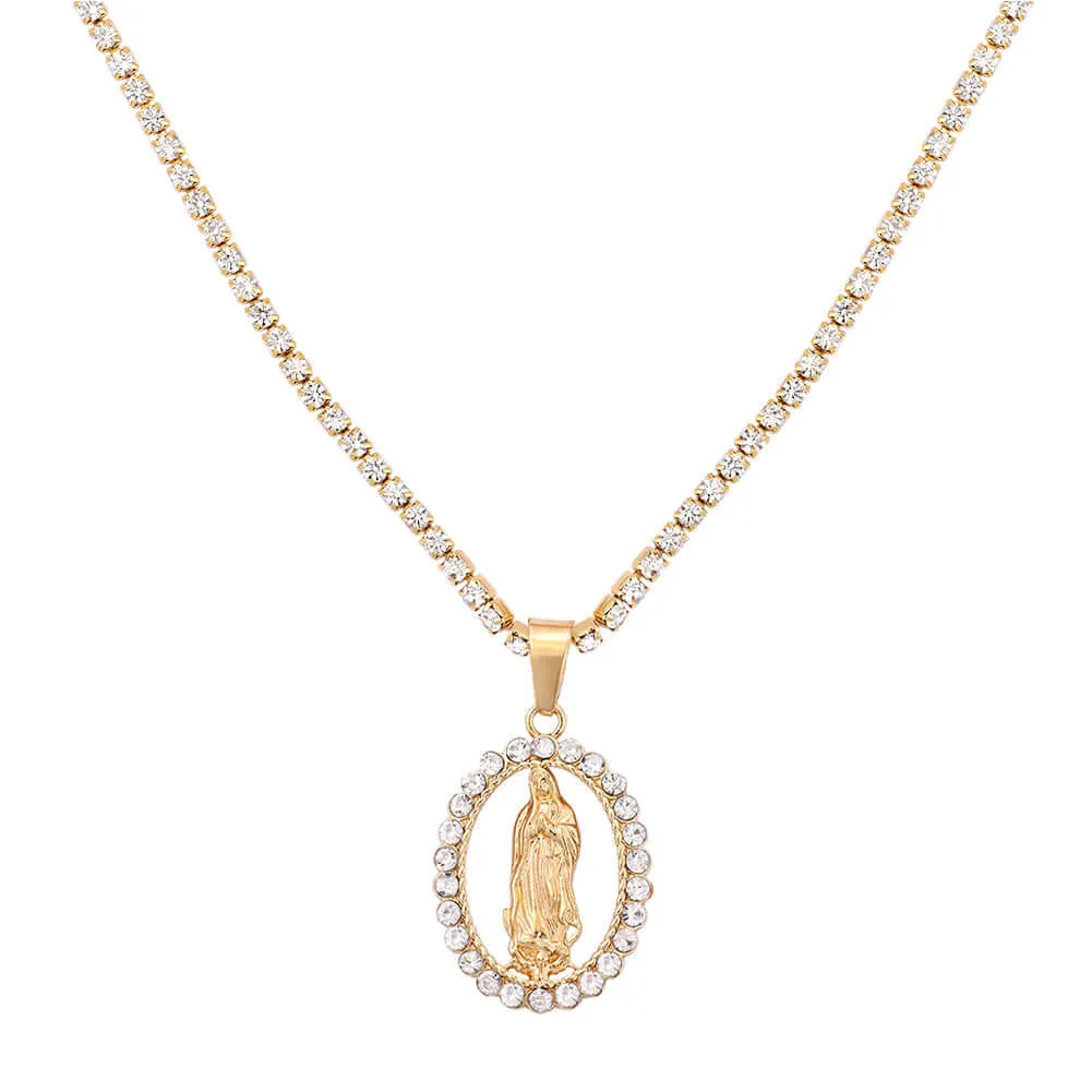 Religious Faith Vintage Gold & Silver Virgin Mary Virgencita Necklace