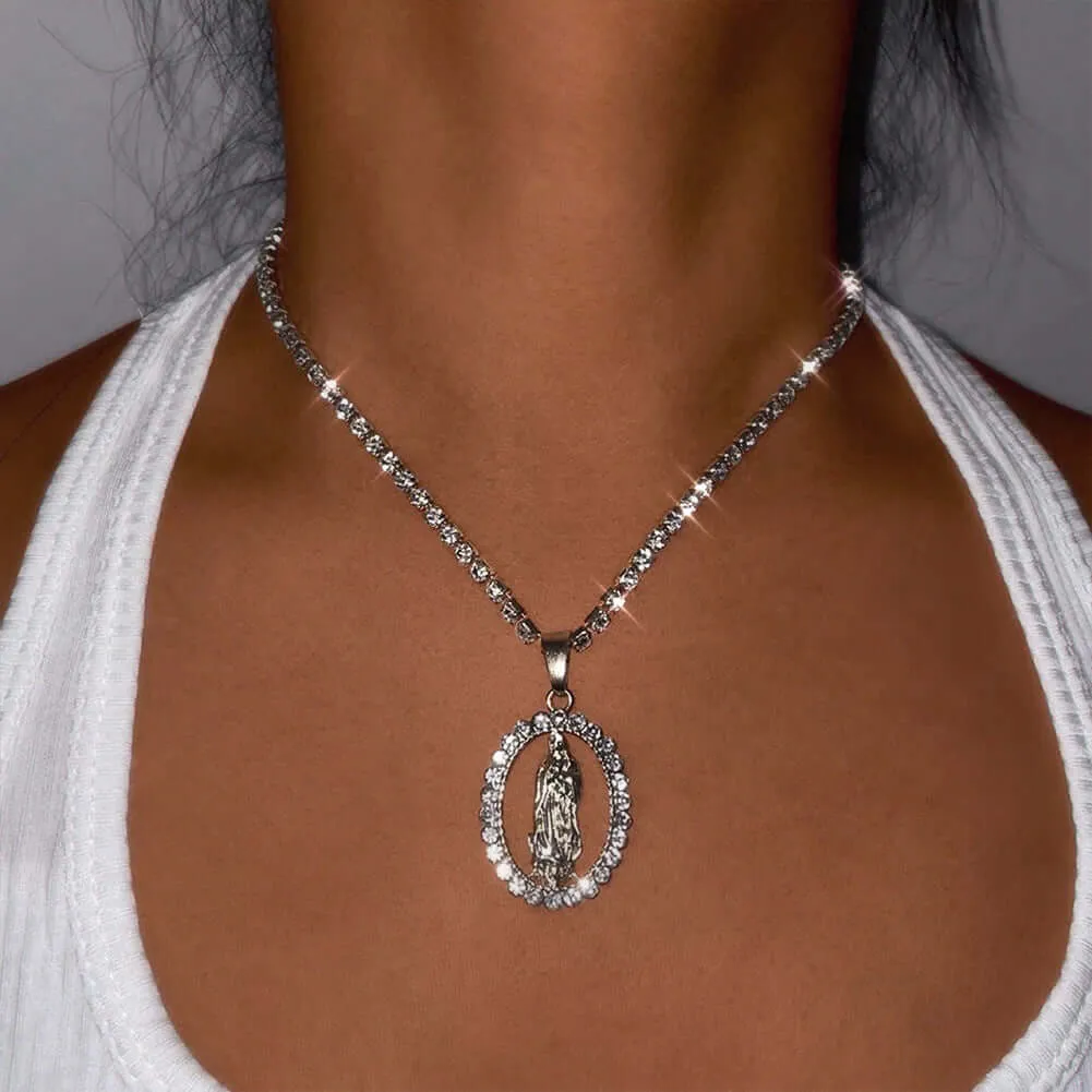 Religious Faith Vintage Gold & Silver Virgin Mary Virgencita Necklace