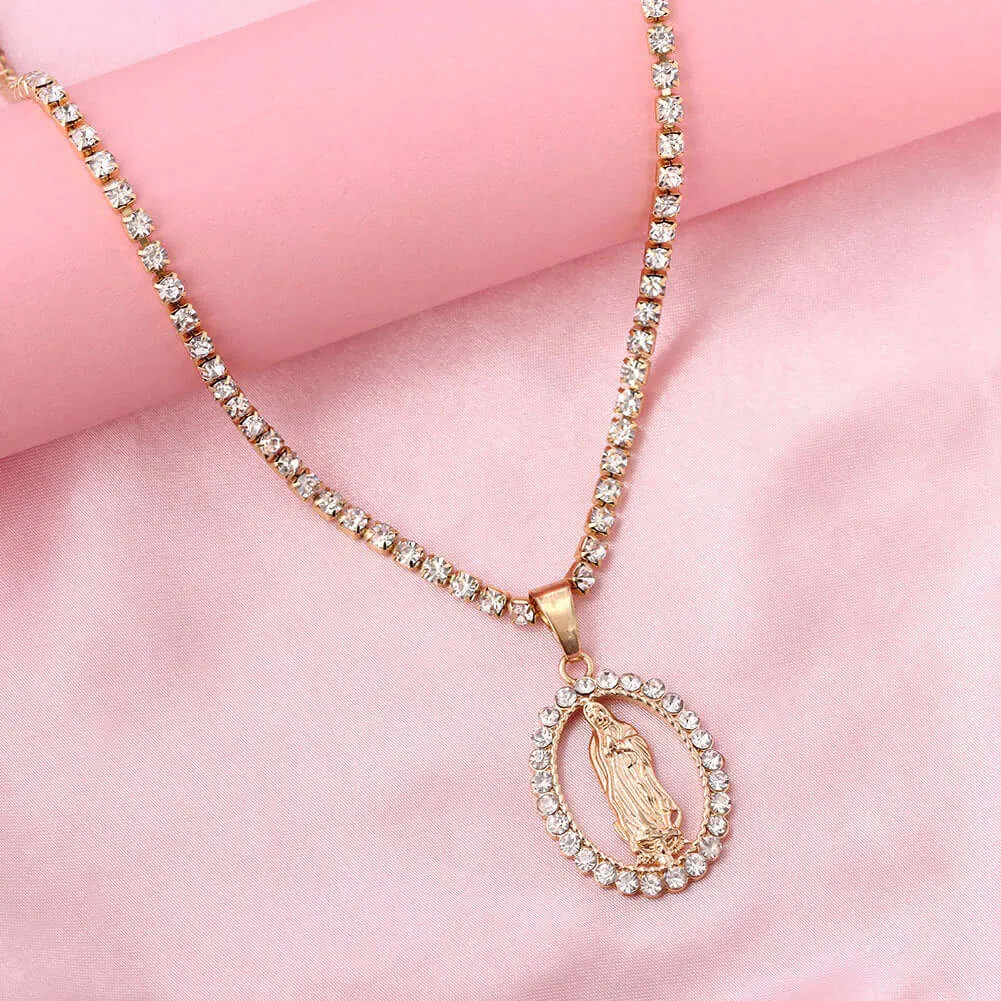 Religious Faith Vintage Gold & Silver Virgin Mary Virgencita Necklace
