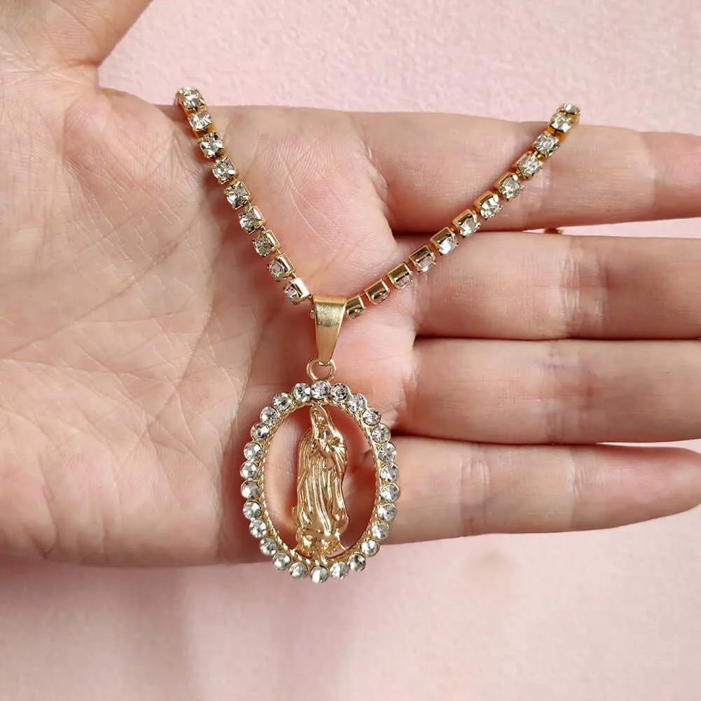 Religious Faith Vintage Gold & Silver Virgin Mary Virgencita Necklace