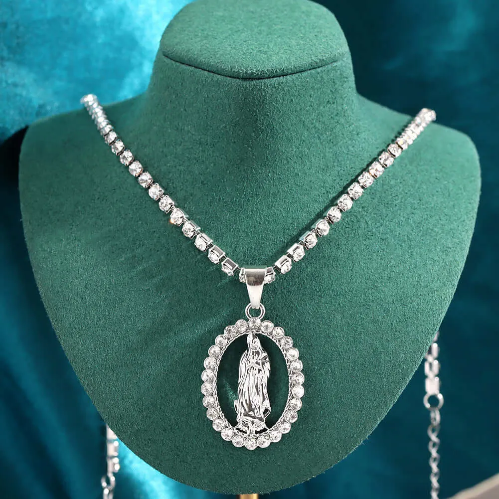 Religious Faith Vintage Gold & Silver Virgin Mary Virgencita Necklace